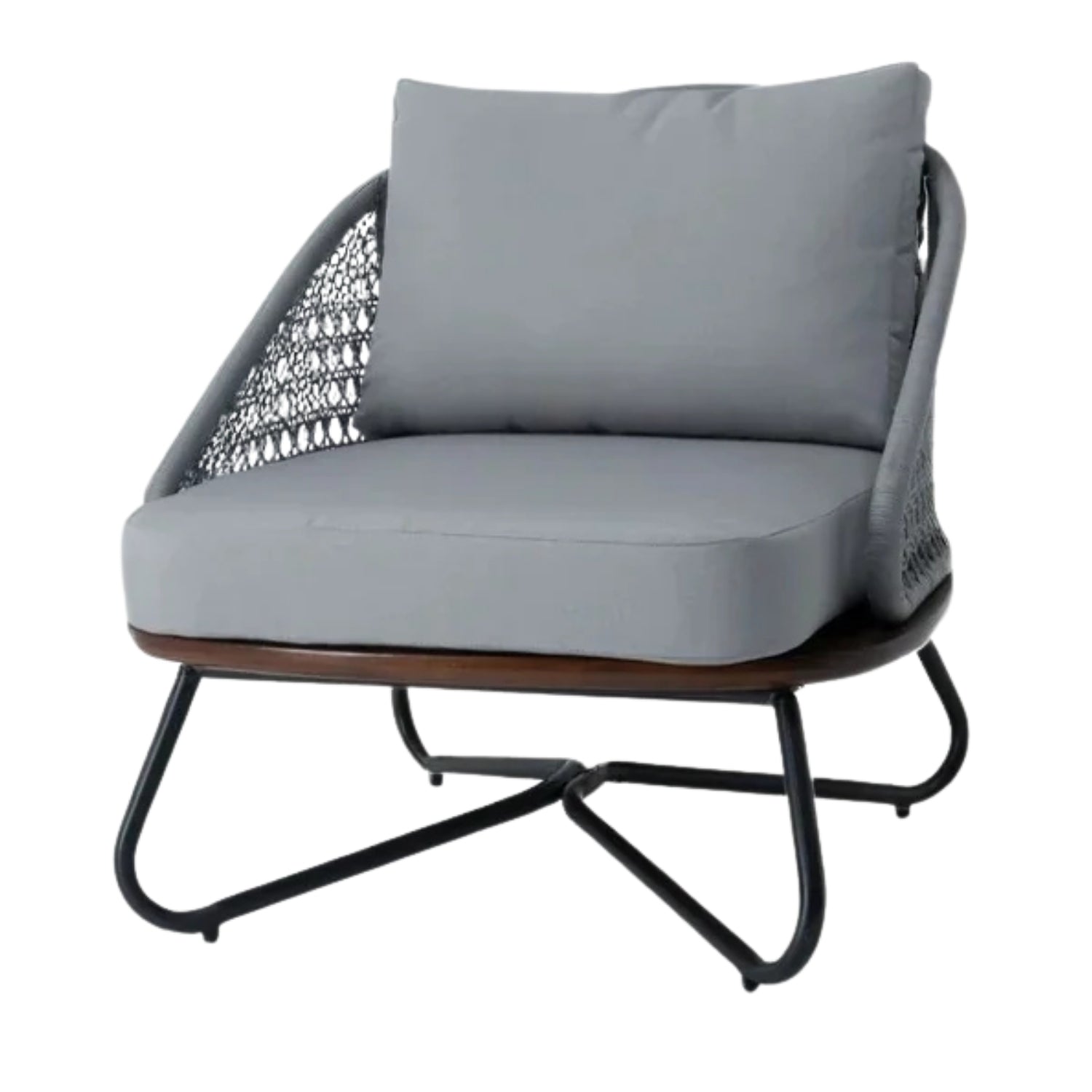 Outdoor Grey Rope 4-Piece Sofa Set With Wooden Top Table