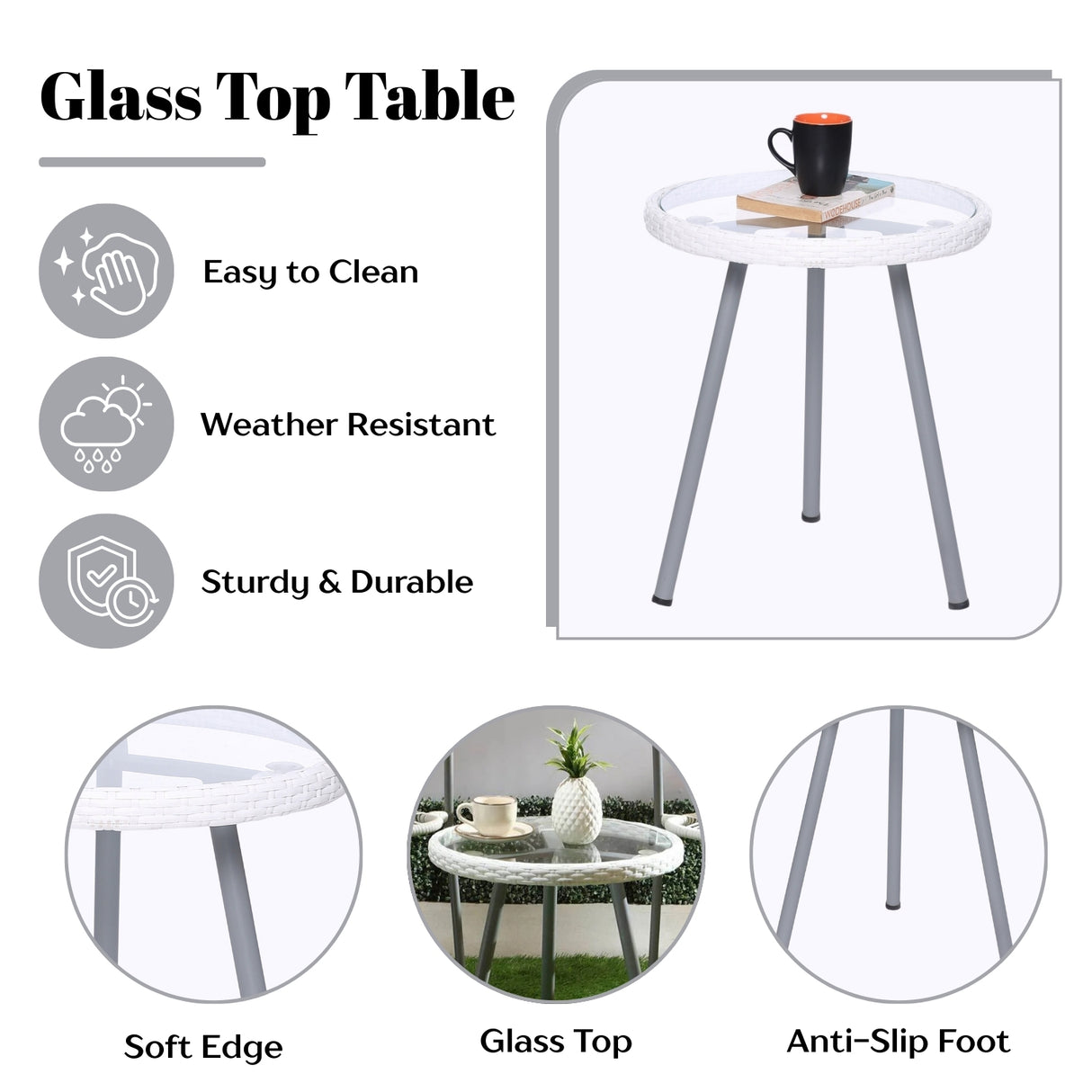 3-Piece Outdoor White Wicker Patio Set