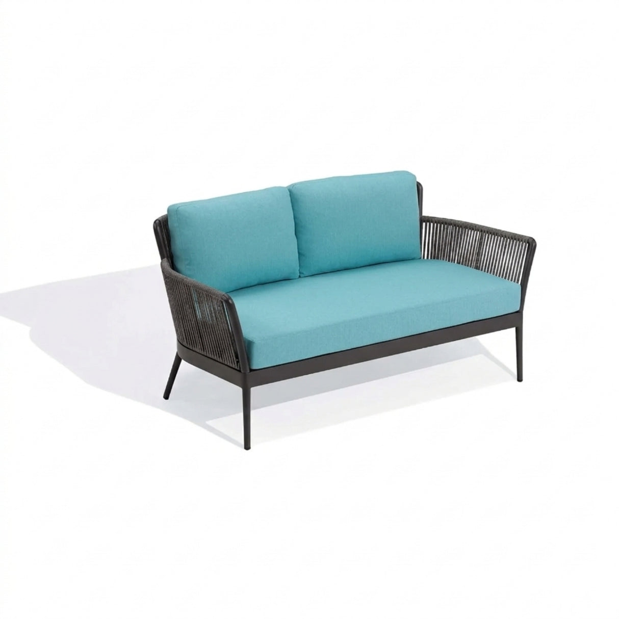 4-Piece Outdoor Rope Patio Furniture Set with Glass Top Table (Grey & Sky-Blue)