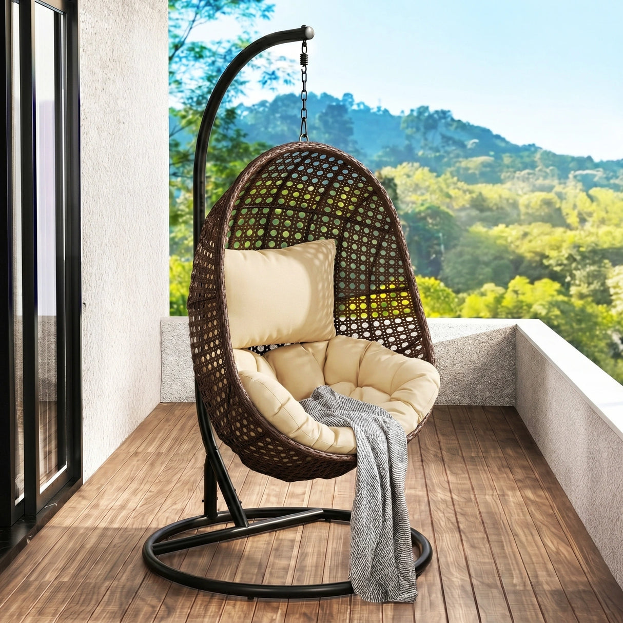 Hanging Egg Swing Chair (Dark Brown and Cream)