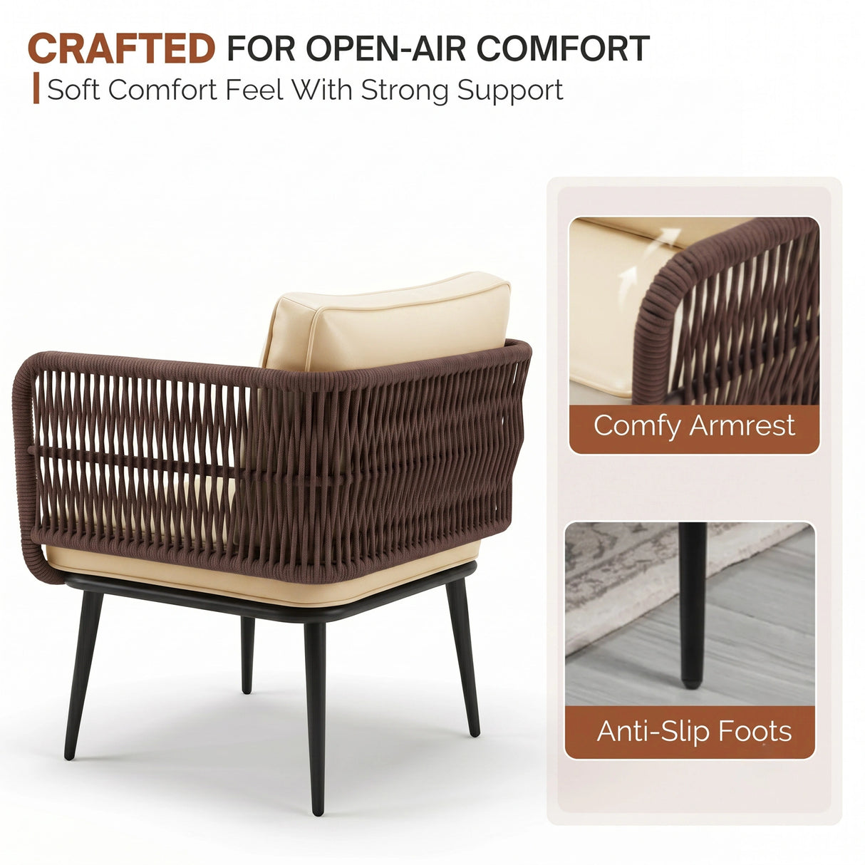 Outdoor Rope 4 Seater Conversation Furniture Set (Brown & Cream)