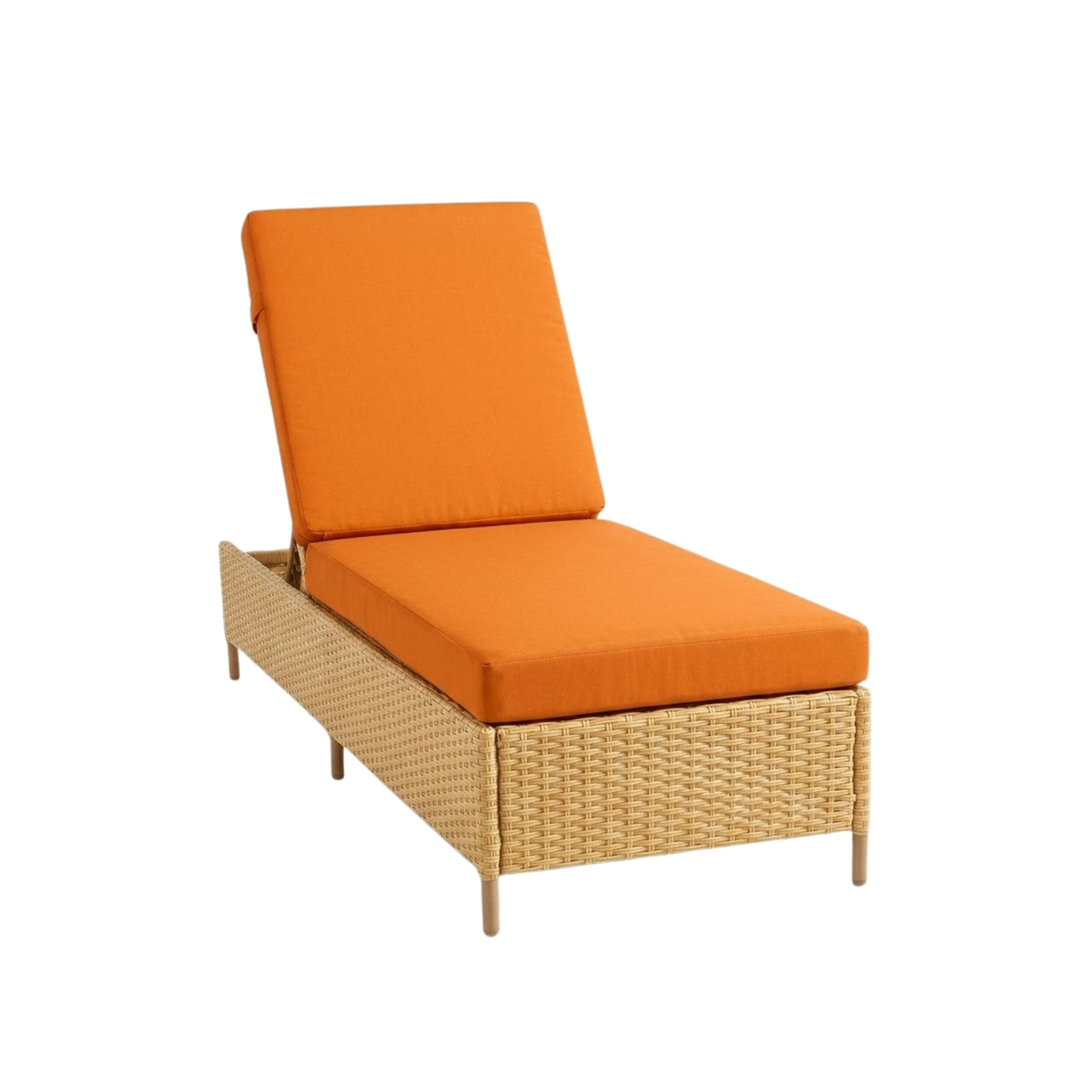 Outdoor Wicker Rattan Lounger Set of 2 with Patio Umbrella (Beige & Orange)