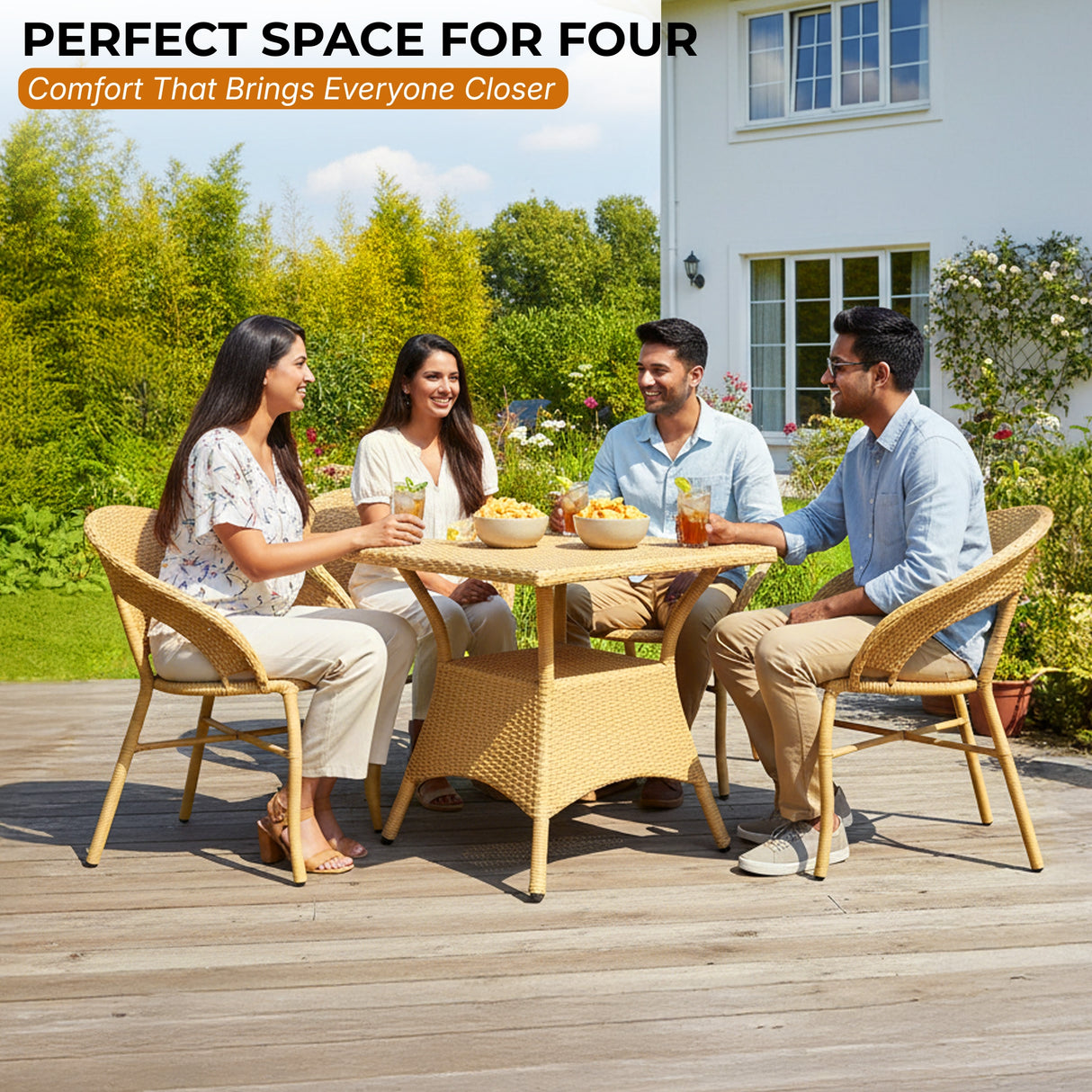 Outdoor Rattan Wicker 5-Piece Patio Furniture Set (Beige)