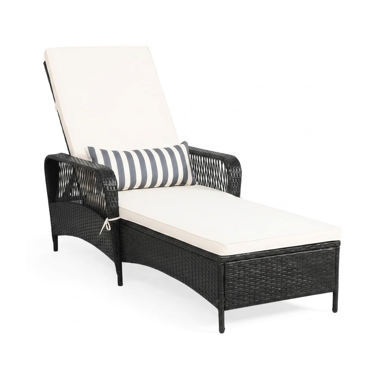 2-Piece Outdoor Rattan Wicker Lounger Set (Black & Off-White)
