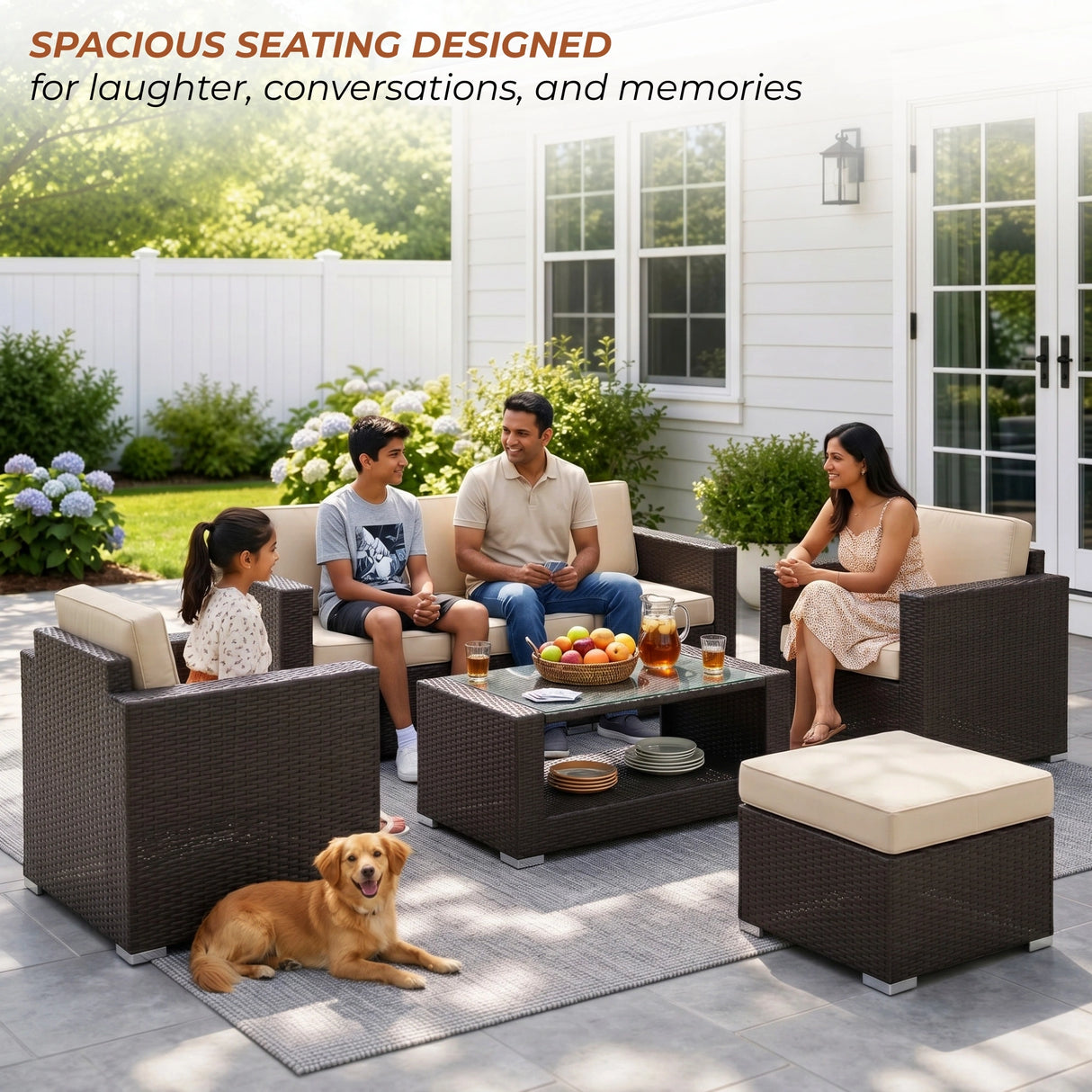Outdoor 5 Piece HDPE Wicker Conversation Sofa Set