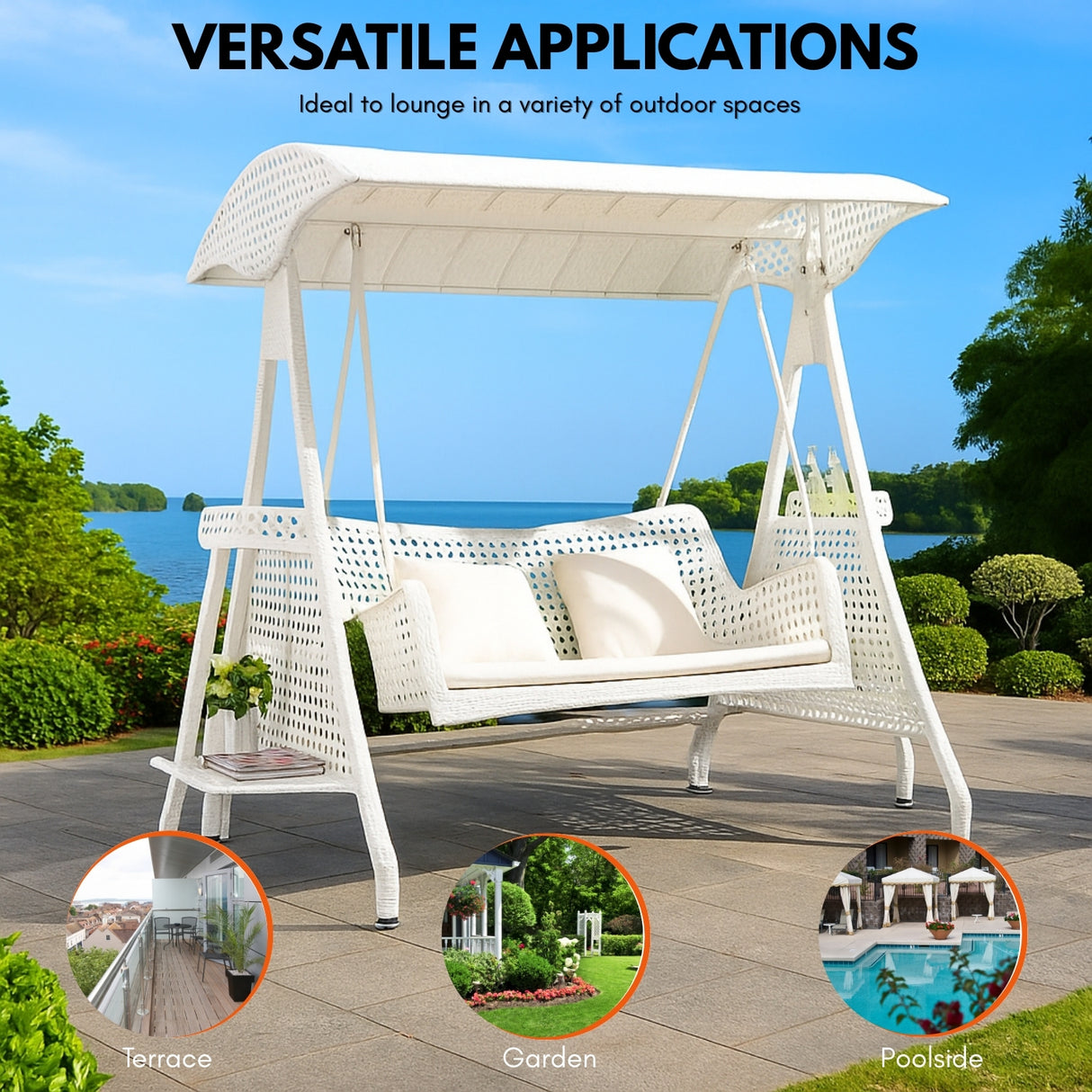 Outdoor Wicker 2-Seat Patio Swing Chair with Shade & Cushions