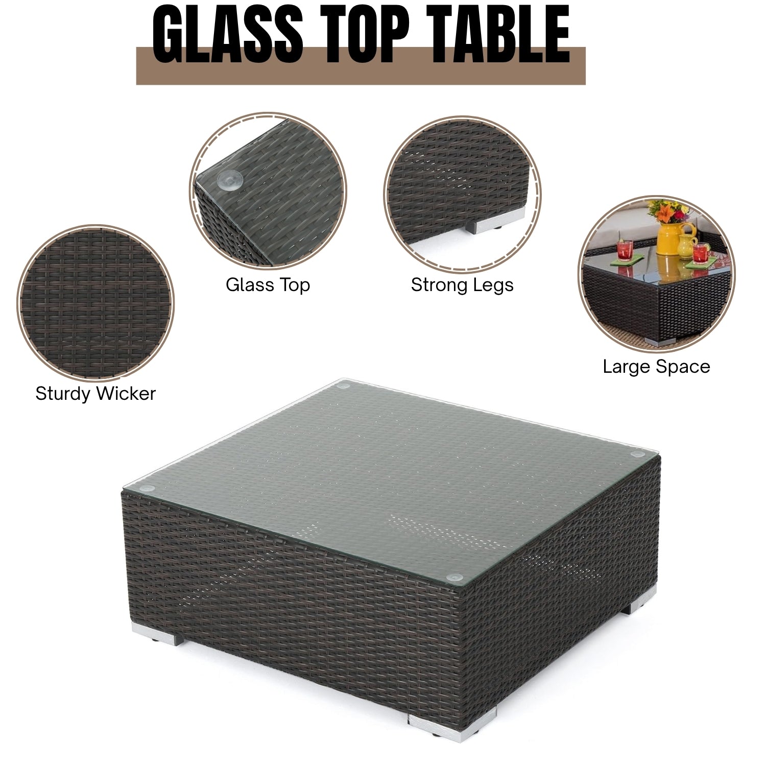 7-Piece Rattan Sectional Sofa Set (Dark Brown/Cream)