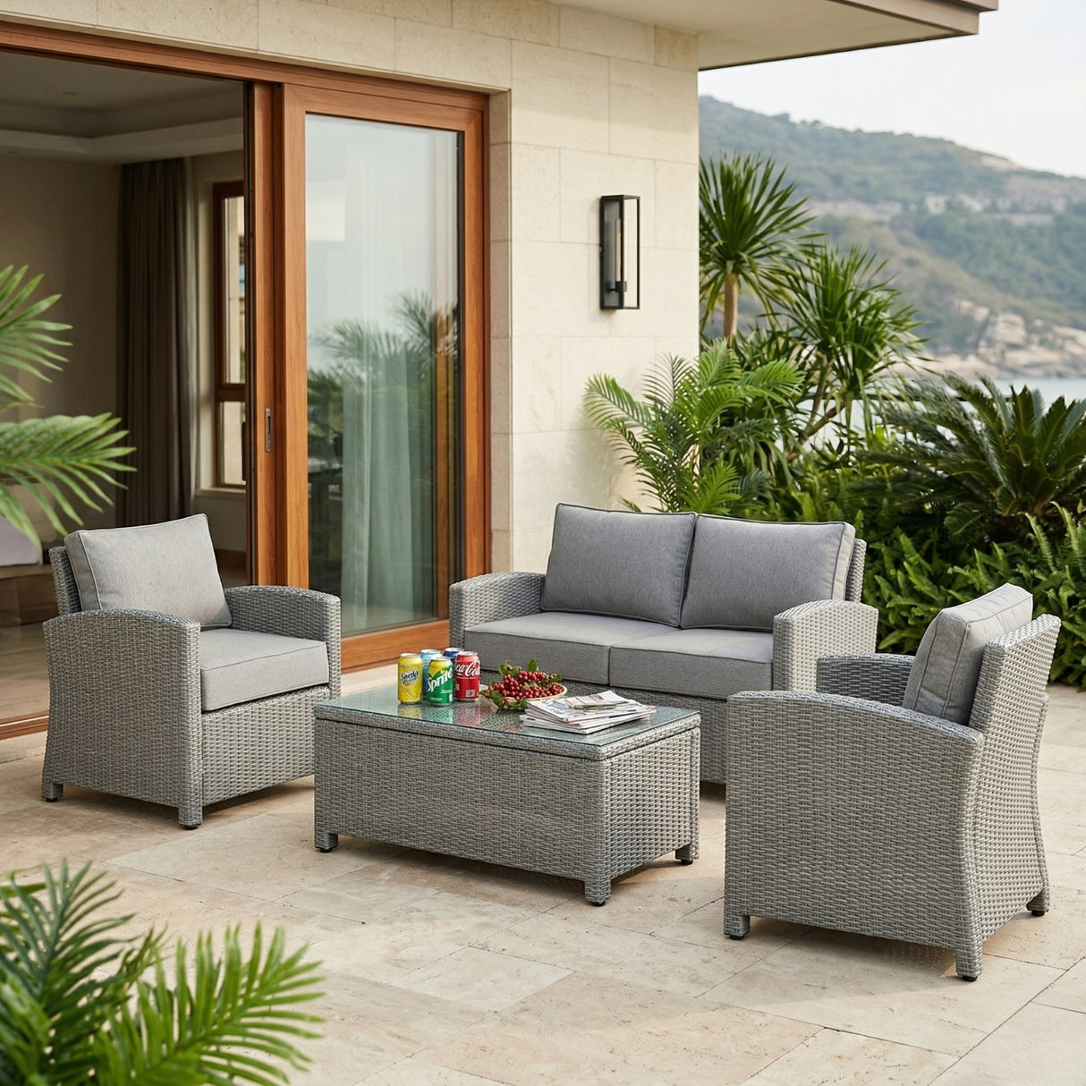 4 Pieces Patio Furniture Set, Outdoor Sectional Sofa