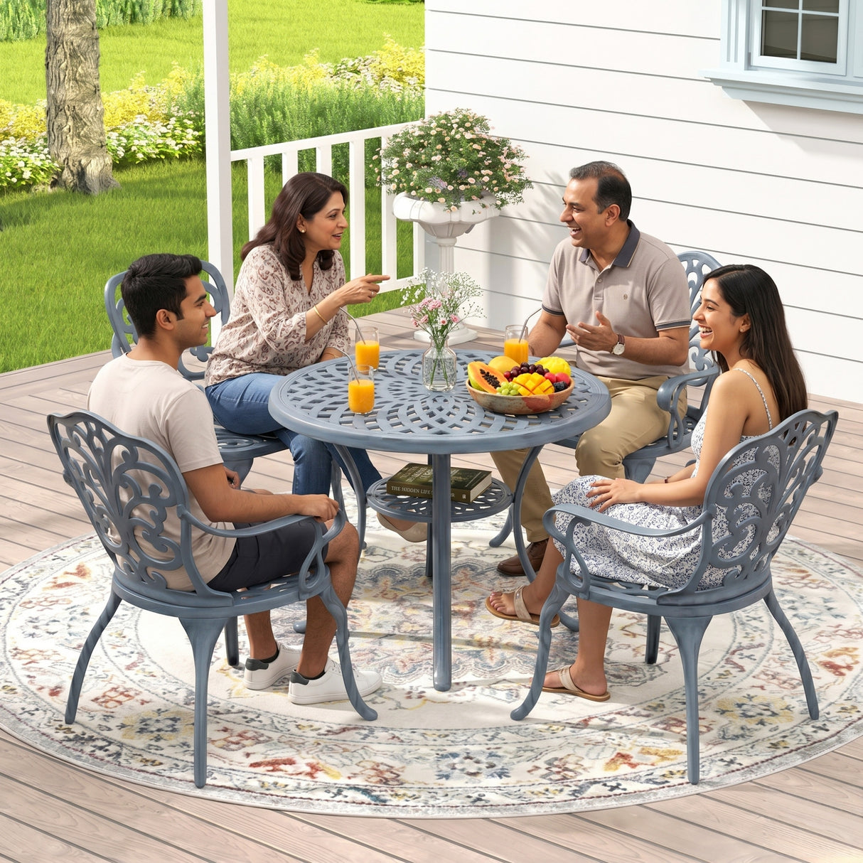 Outdoor Cast Aluminum 5-Piece Patio Conversation Set (Grey)