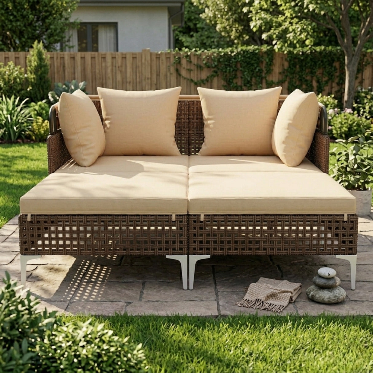 Luxury Outdoor Rattan Wicker Daybed with Canopy & Cushions