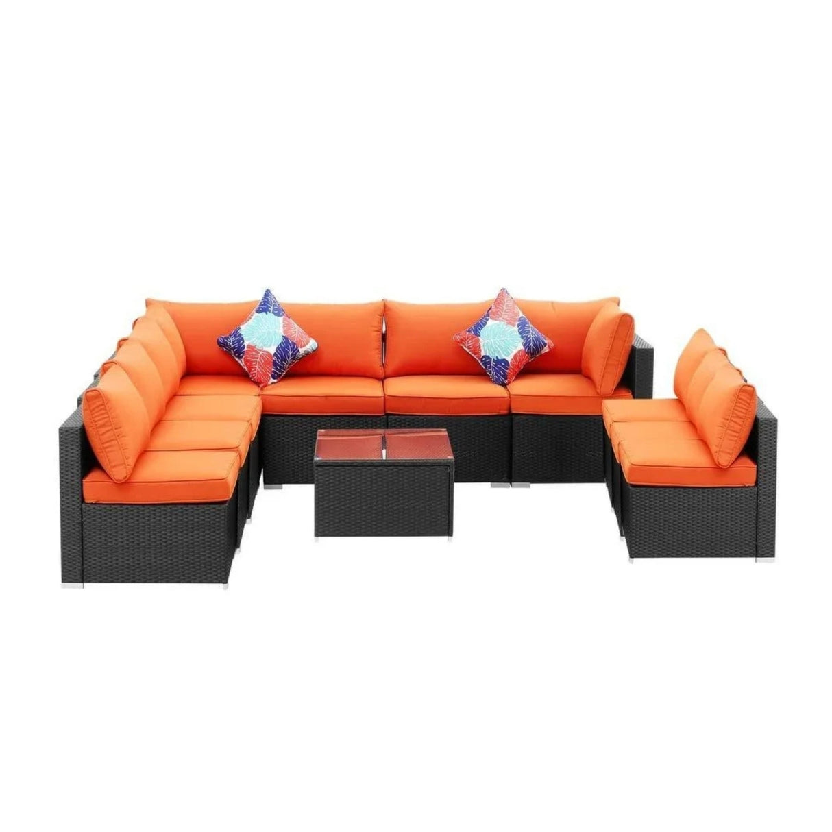 Outdoor Garden Conversation Sofa Set (Black/Orange)
