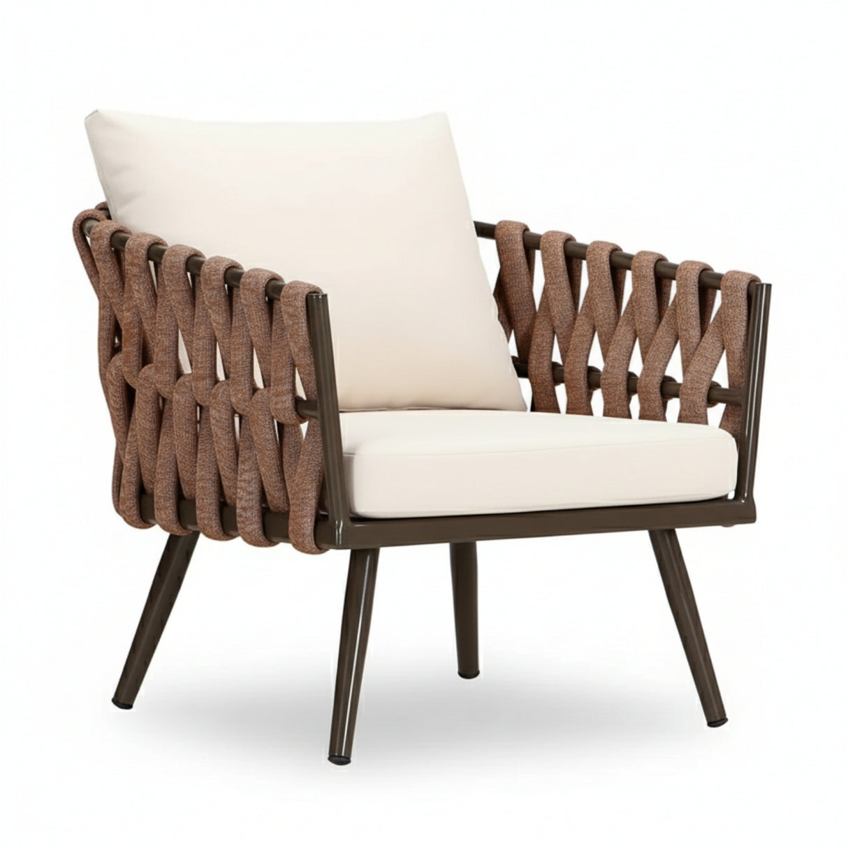 4-Piece Outdoor Rope Sofa Set With Glass Top Table (Brown & Off-White)