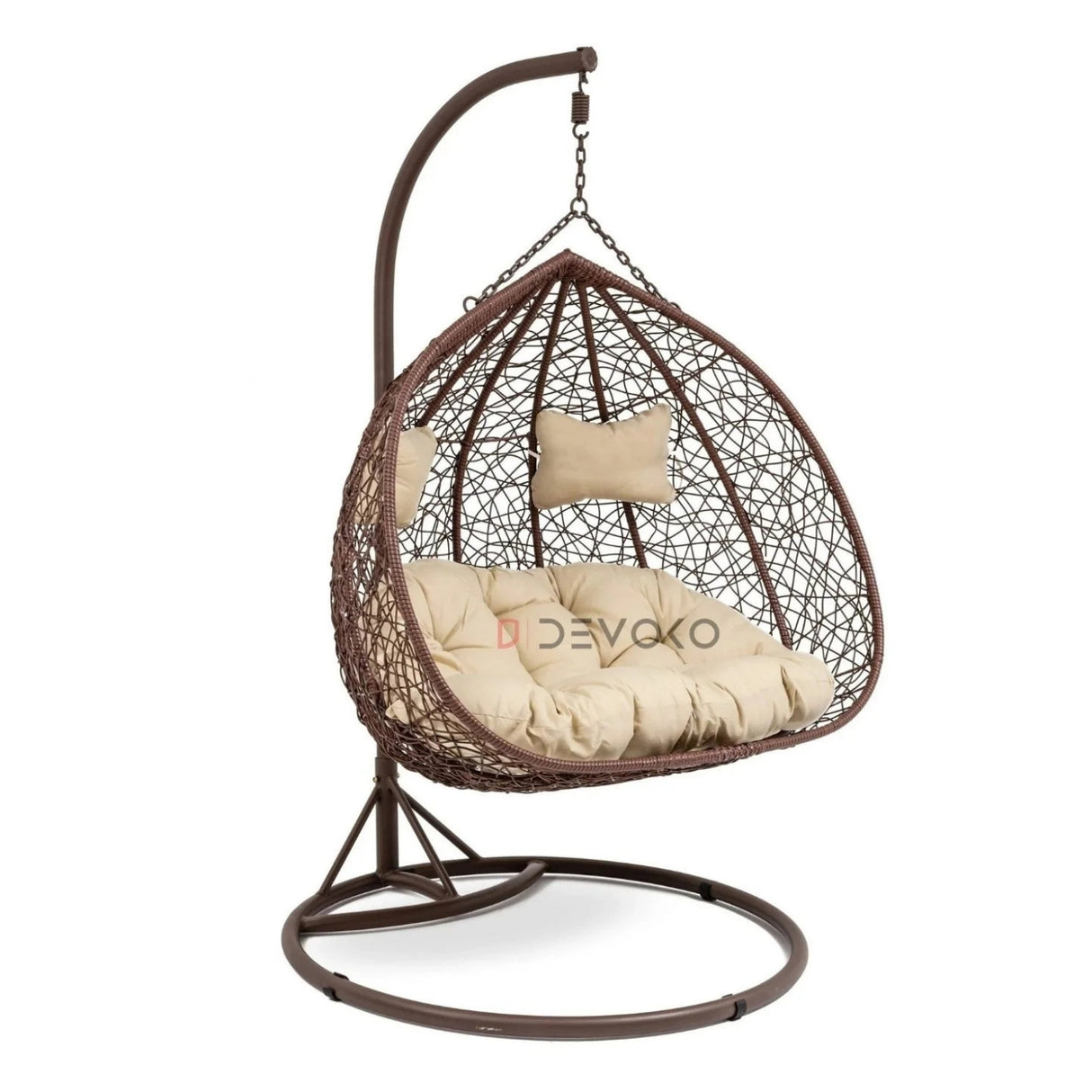 Double Seater Rattan & Wicker Swing (Brown & Cream)