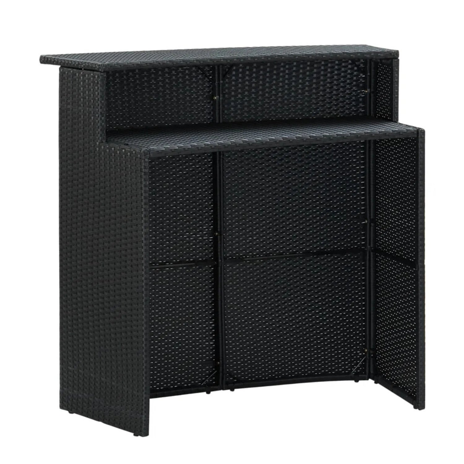 Outdoor Rattan Wicker Bar Table With a High-Top Design & Integrated Storage Shelf