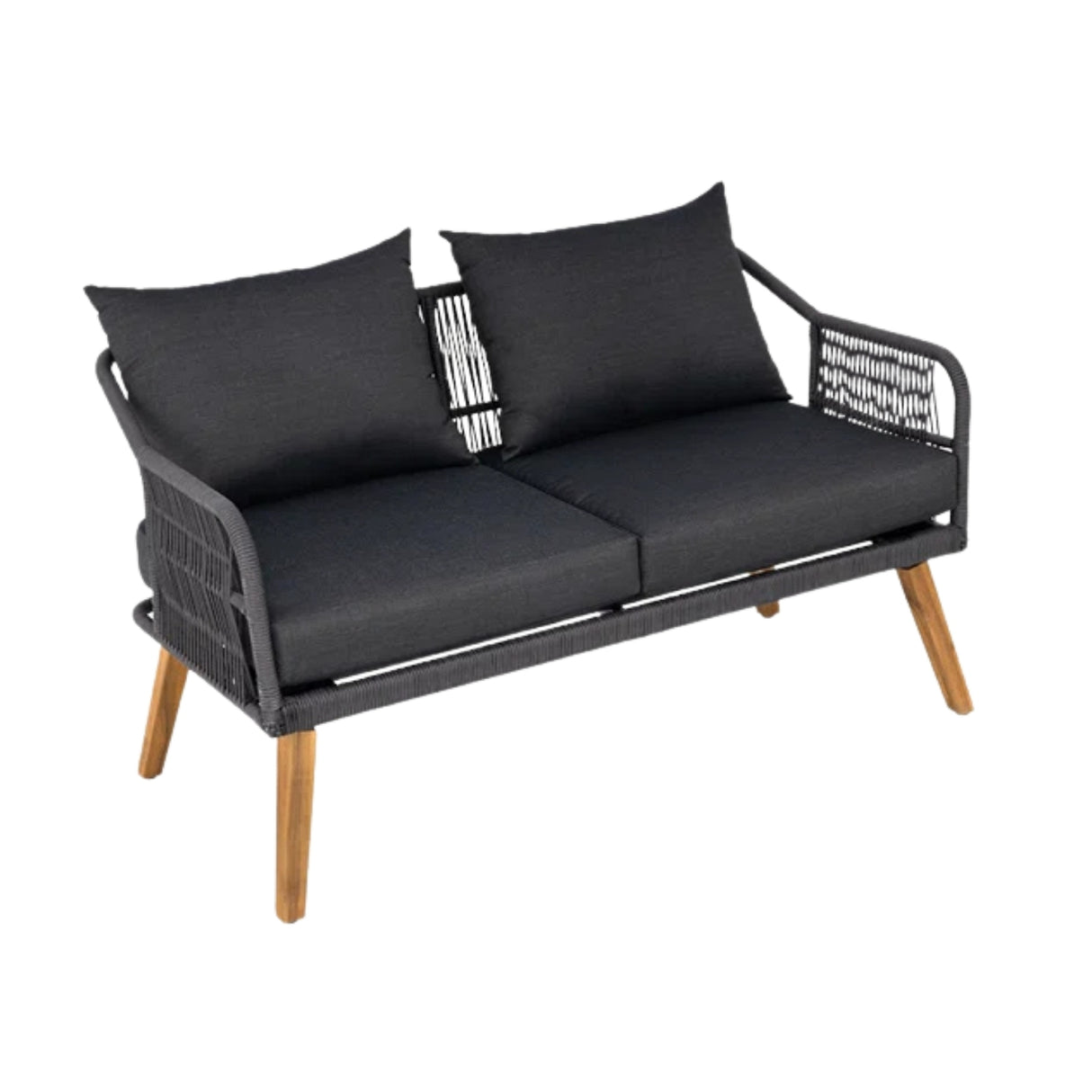 4-Piece Outdoor Rope Patio Furniture Set with Wood-Top Table