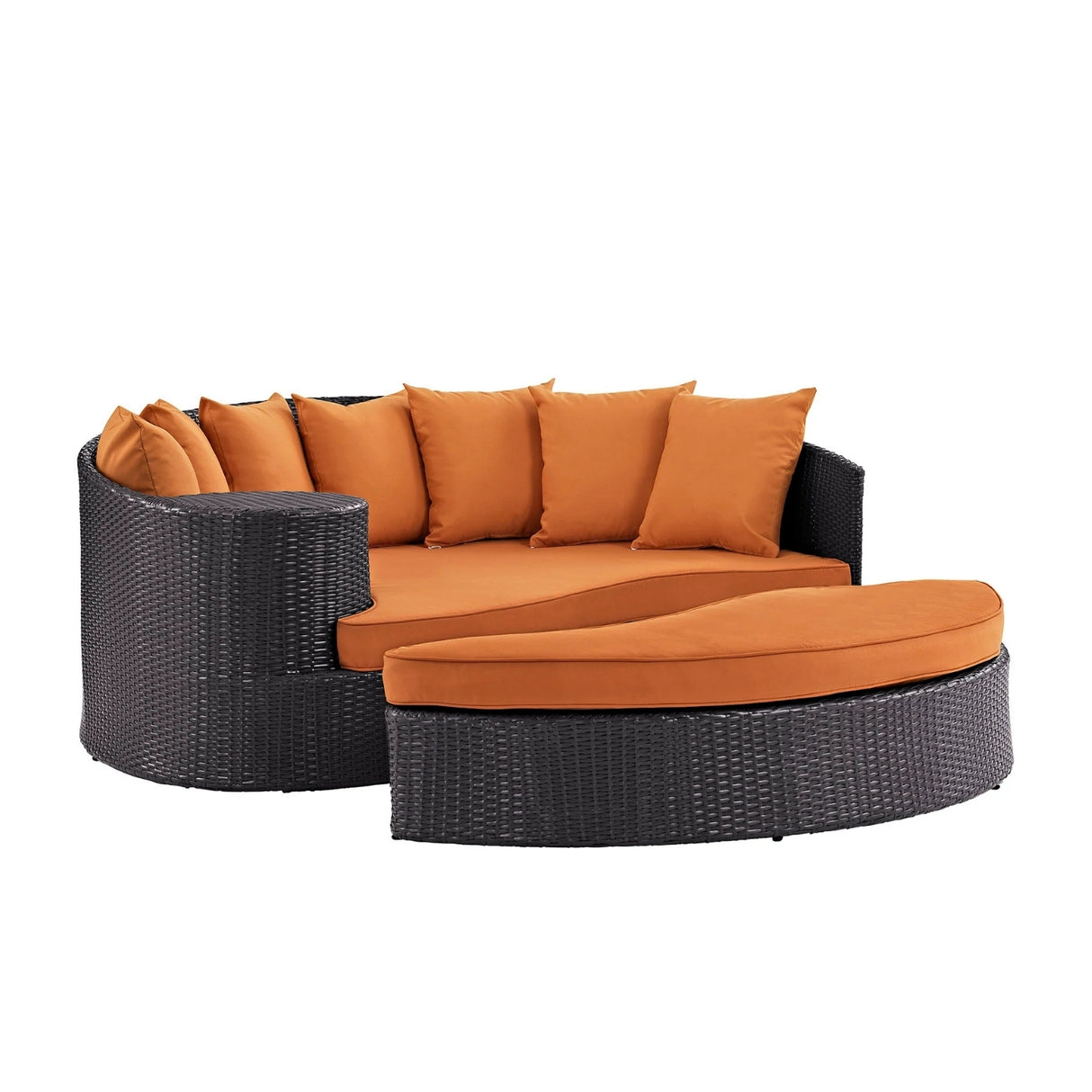 Outdoor Rattan Wicker Daybed (Dark Brown & Orange)