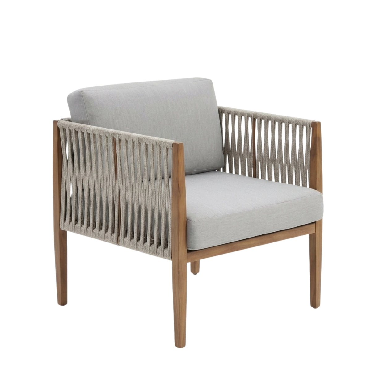 Outdoor Rope Sofa Set with Teak Wood Frames (Grey)