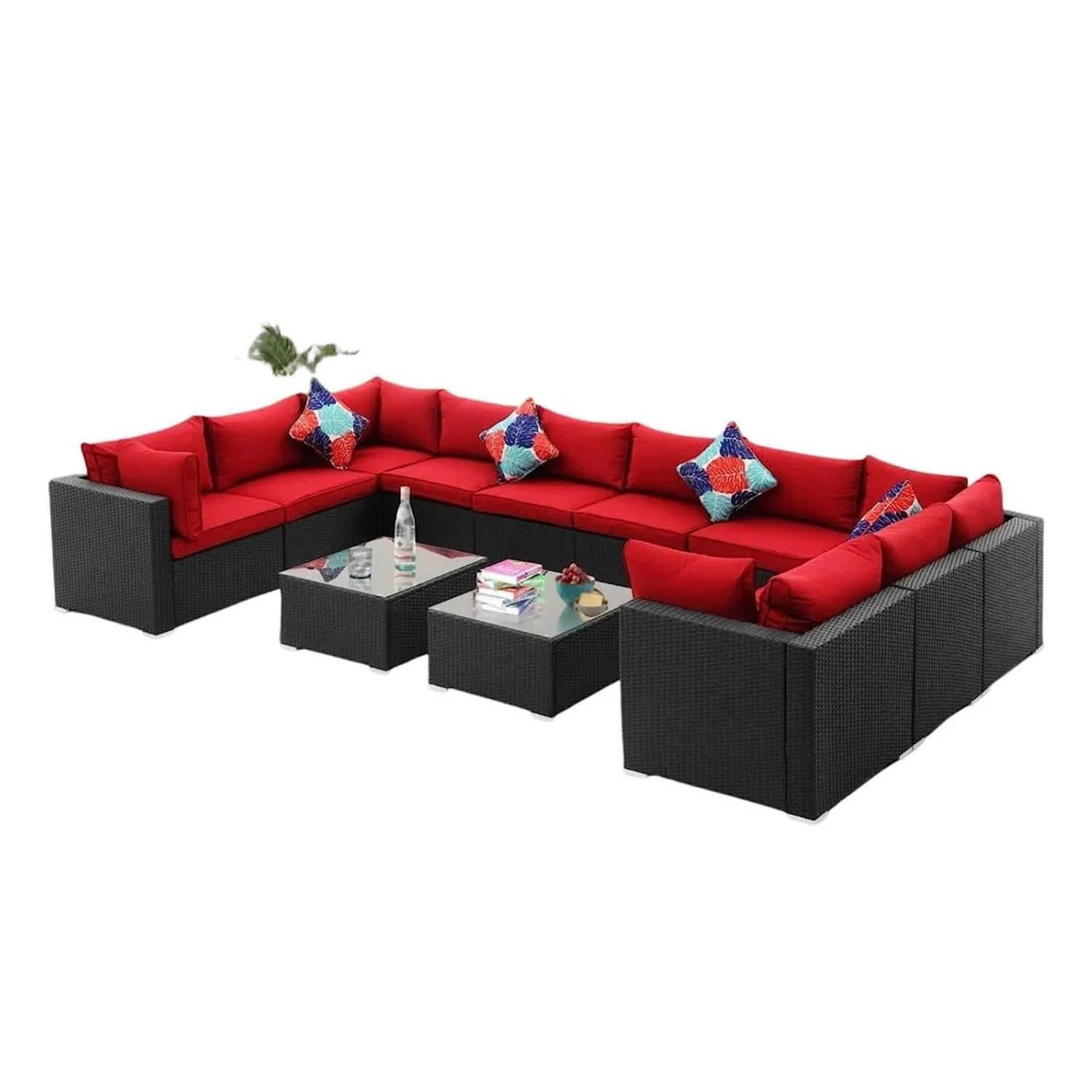 6-Piece Outdoor Wicker Sofa Set (Black/Red)
