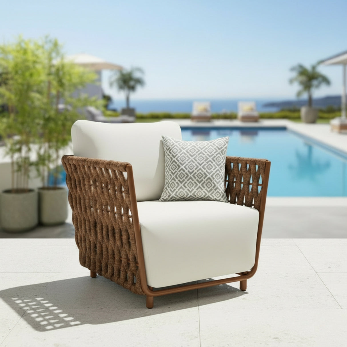 Outdoor Rope 3-Piece Patio Sofa Set (Brown & Off-White)