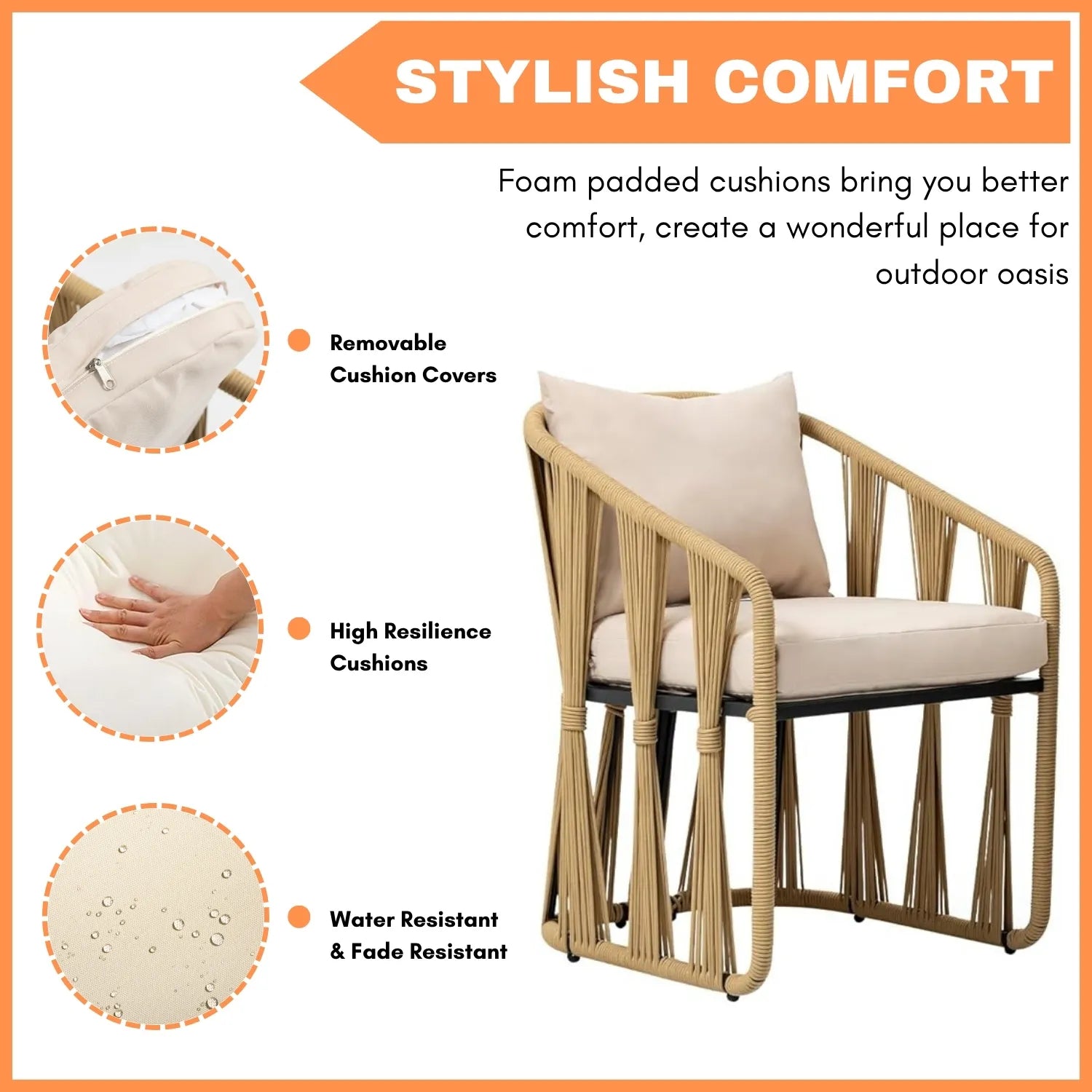 Outdoor Rope 3-Piece Patio Set