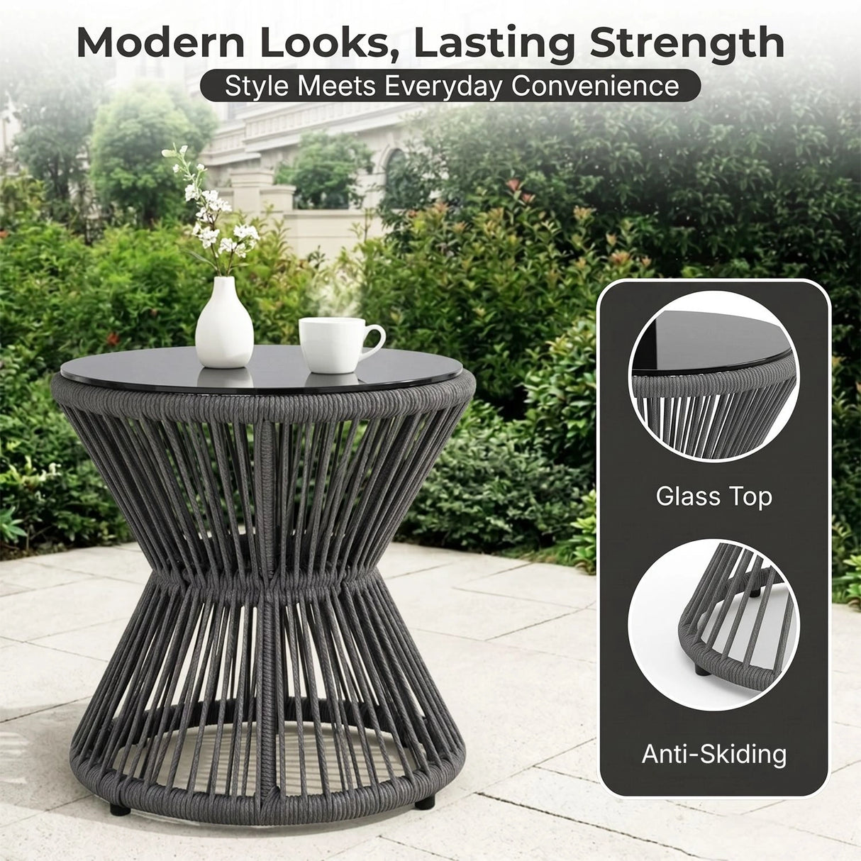 Outdoor 3 Piece Rope Patio Sofa Set (Grey)