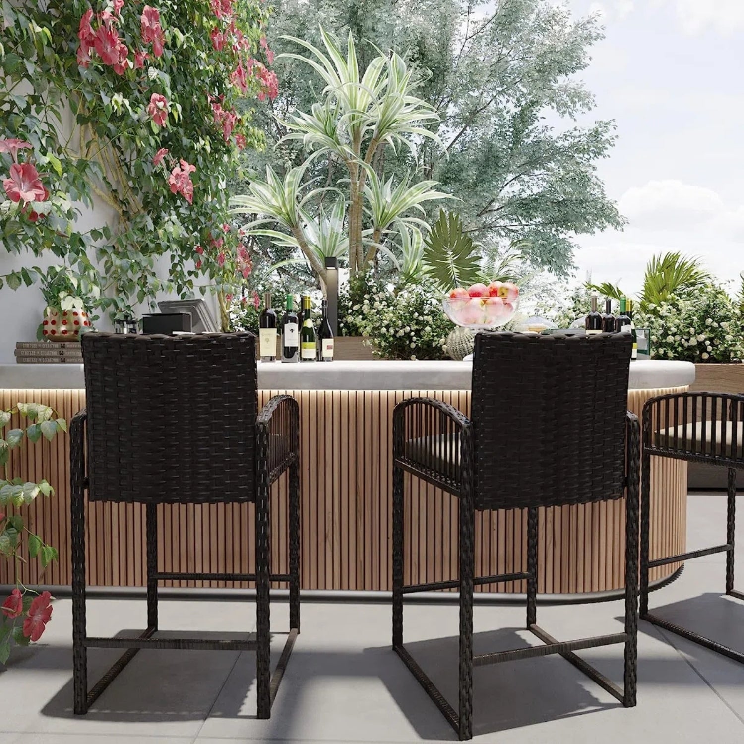 Outdoor Rattan Wicker 2-Piece Bar Chairs