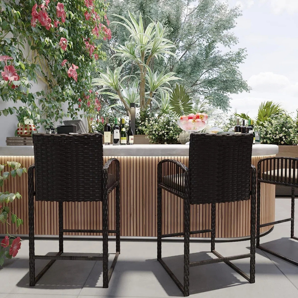 Outdoor Rattan Wicker 2-Piece Bar Chairs