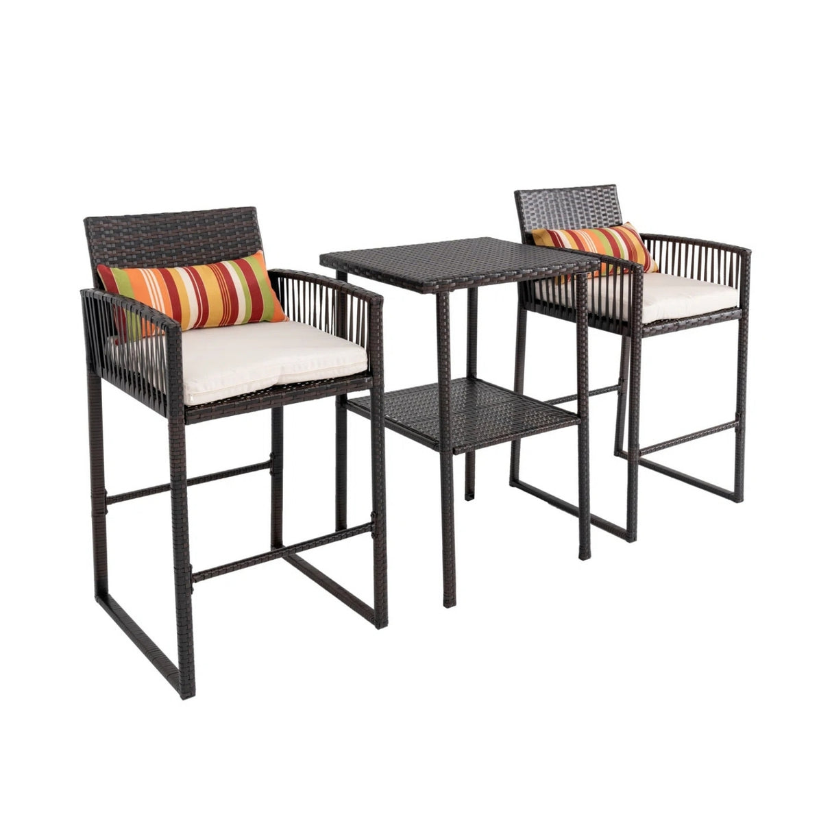 Outdoor Rattan Wicker Bar Set With 2-Tier Table