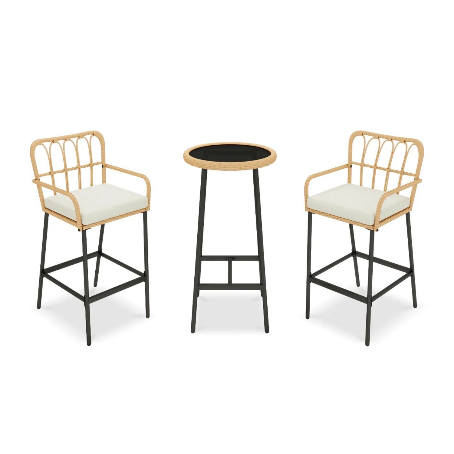 Outdoor Rattan Wicker Bar Set with Round Table