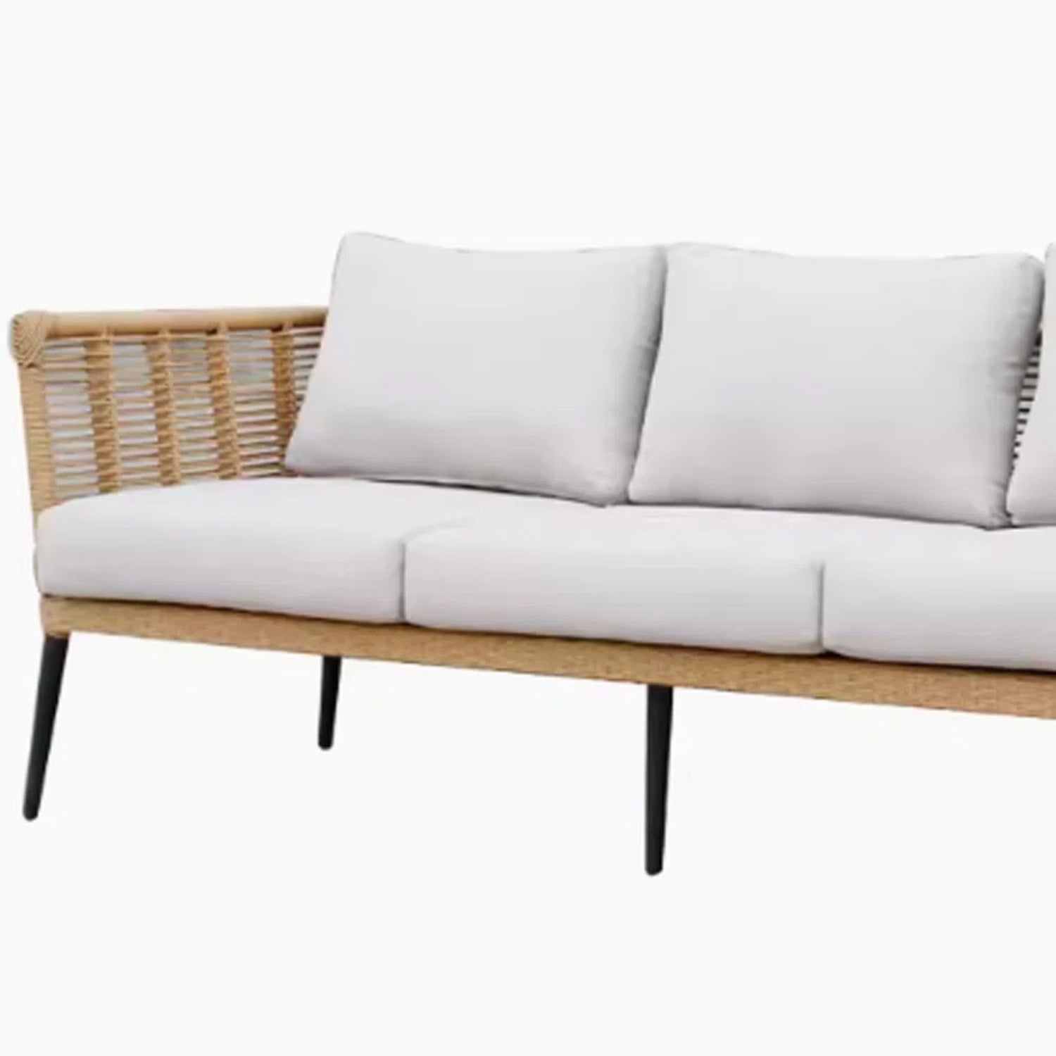 Outdoor Beige Rope 7-Seater Sofa Set With Glass Top Table