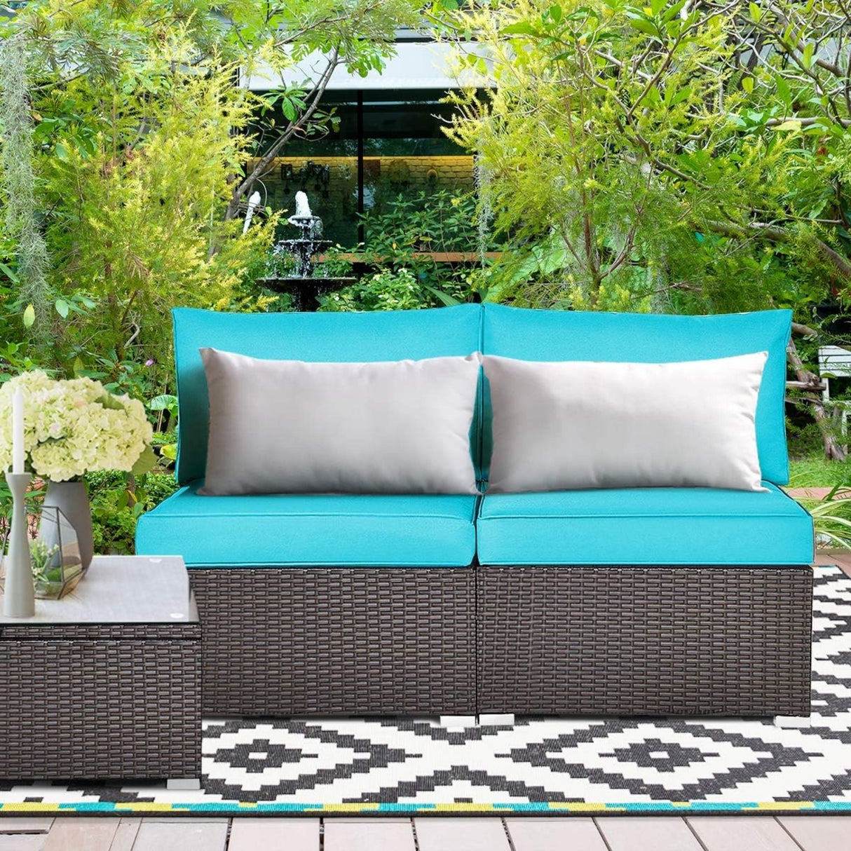 2-Piece Outdoor Wicker Armless Sofa