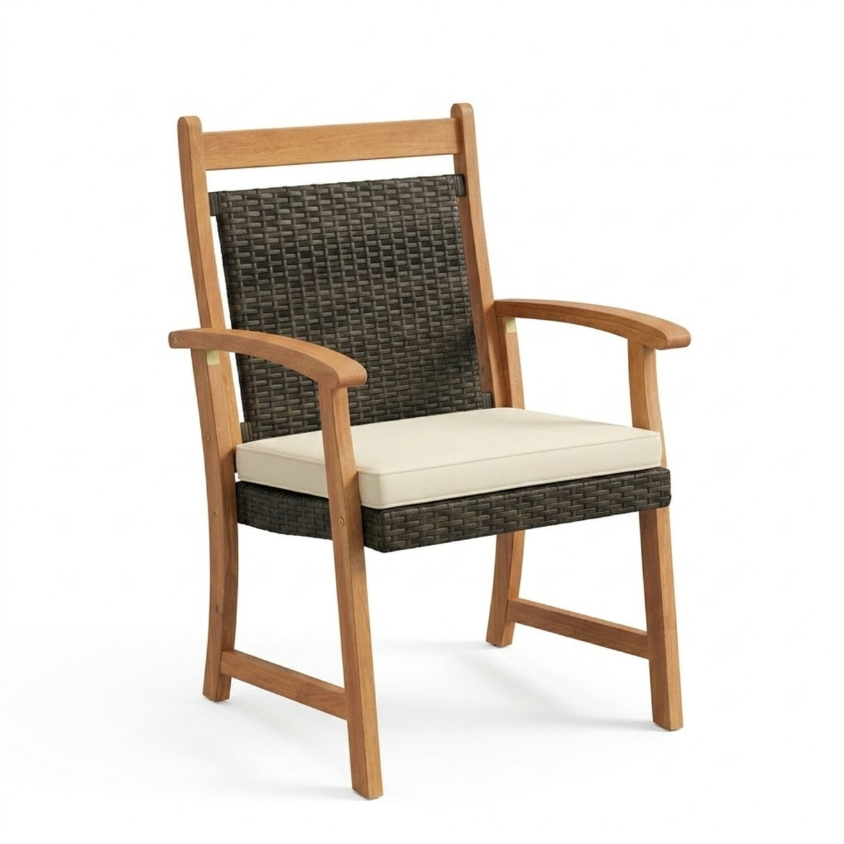 Outdoor Wicker Patio Conversation Set with Teak Wood Frame & Center Table