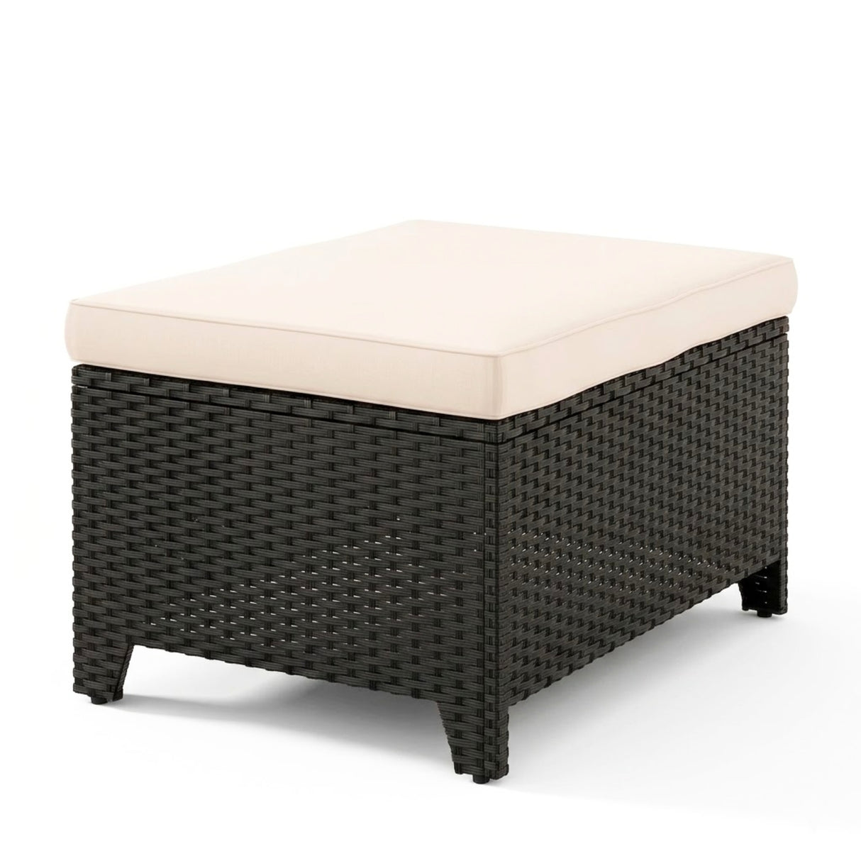 Outdoor Wicker L-Shape Sofa Set with Ottoman & Convertible Wooden Coffee Table