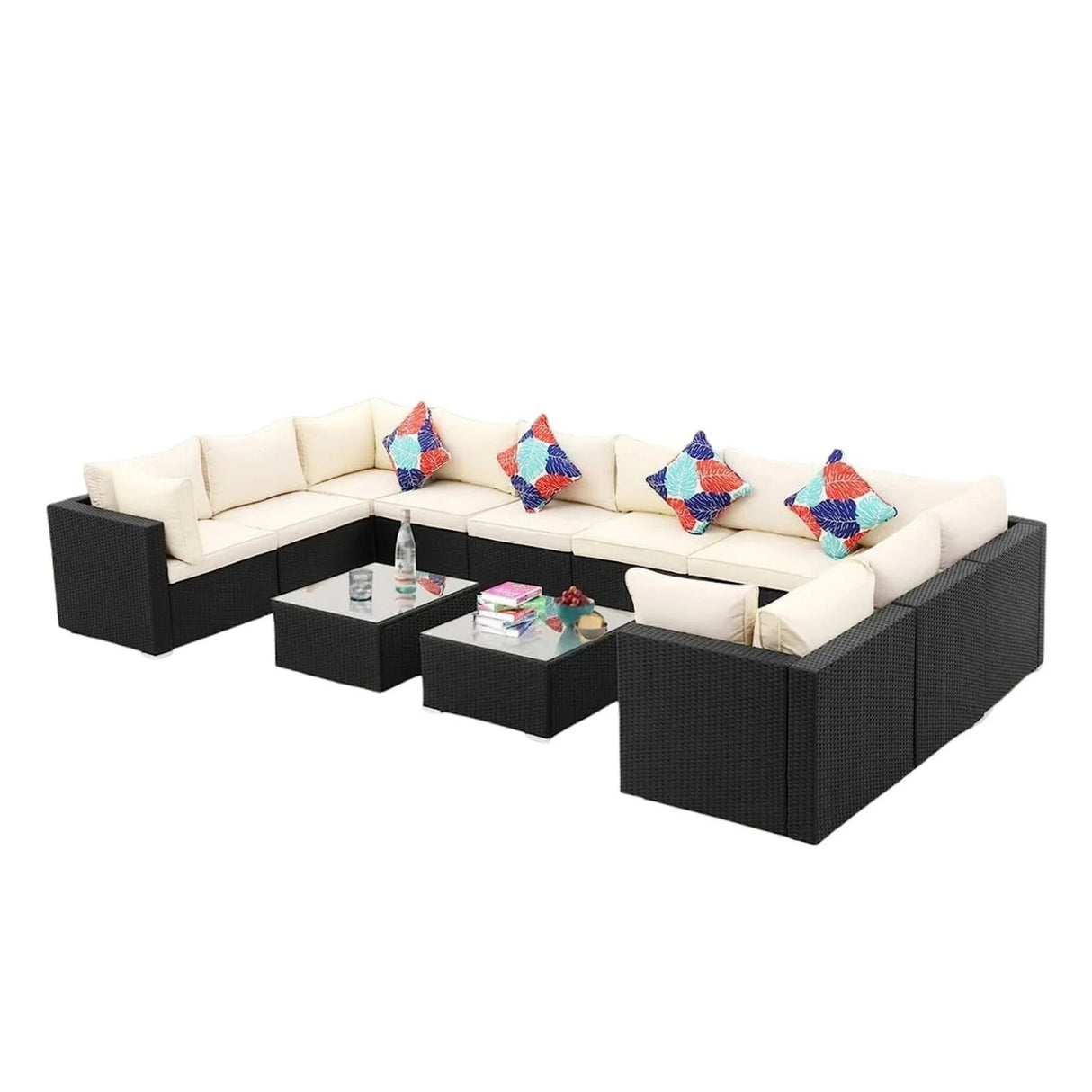 6-Piece Outdoor Wicker Sofa Set (Black/Cream)