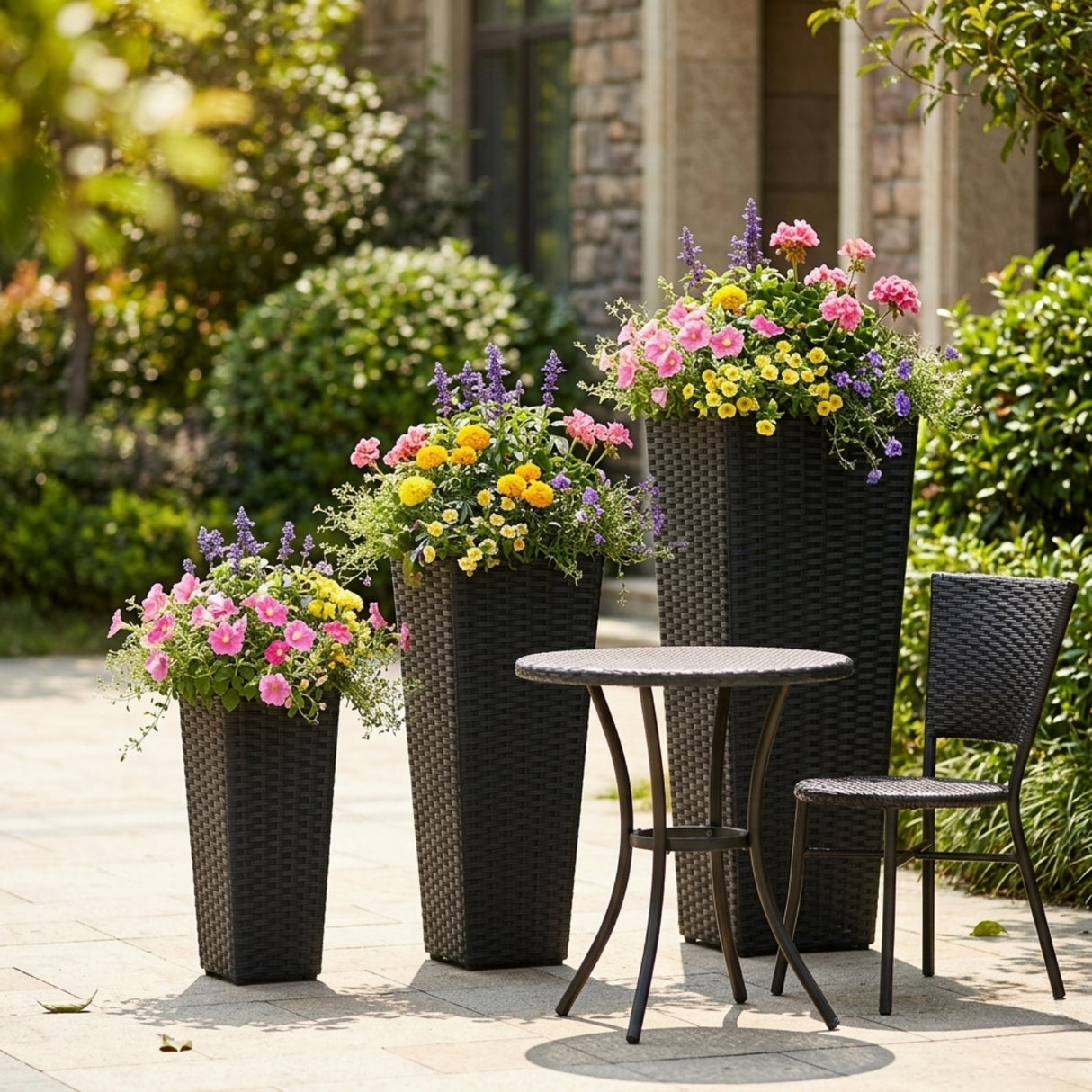 Outdoor Black Wicker Planter Set of 3