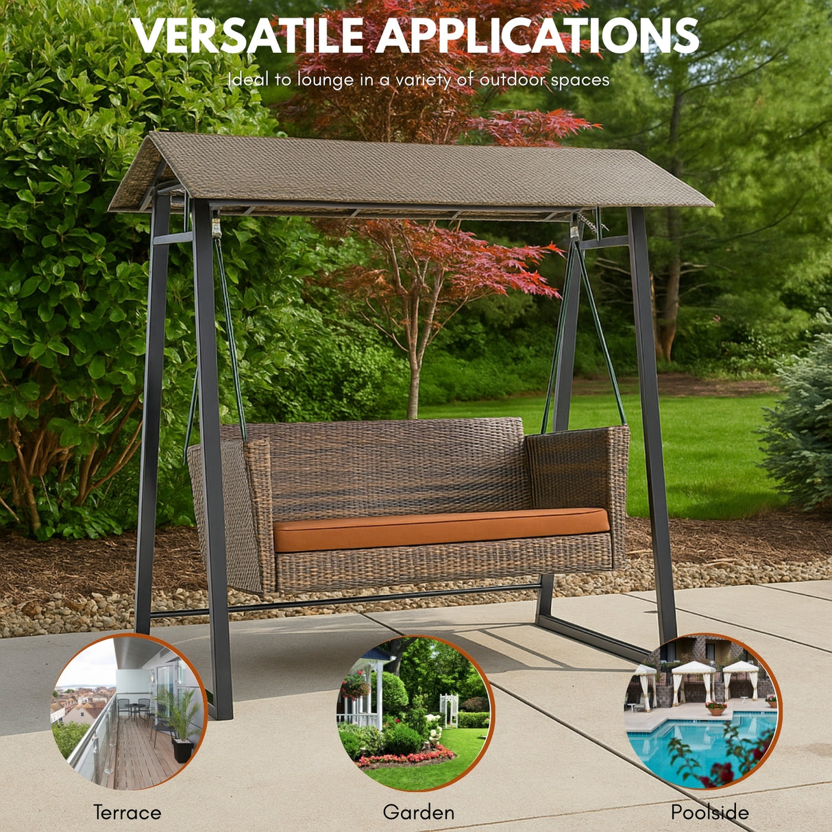 All Weather Wicker 2-Seat Patio Swing Chair with Shade & Cushions