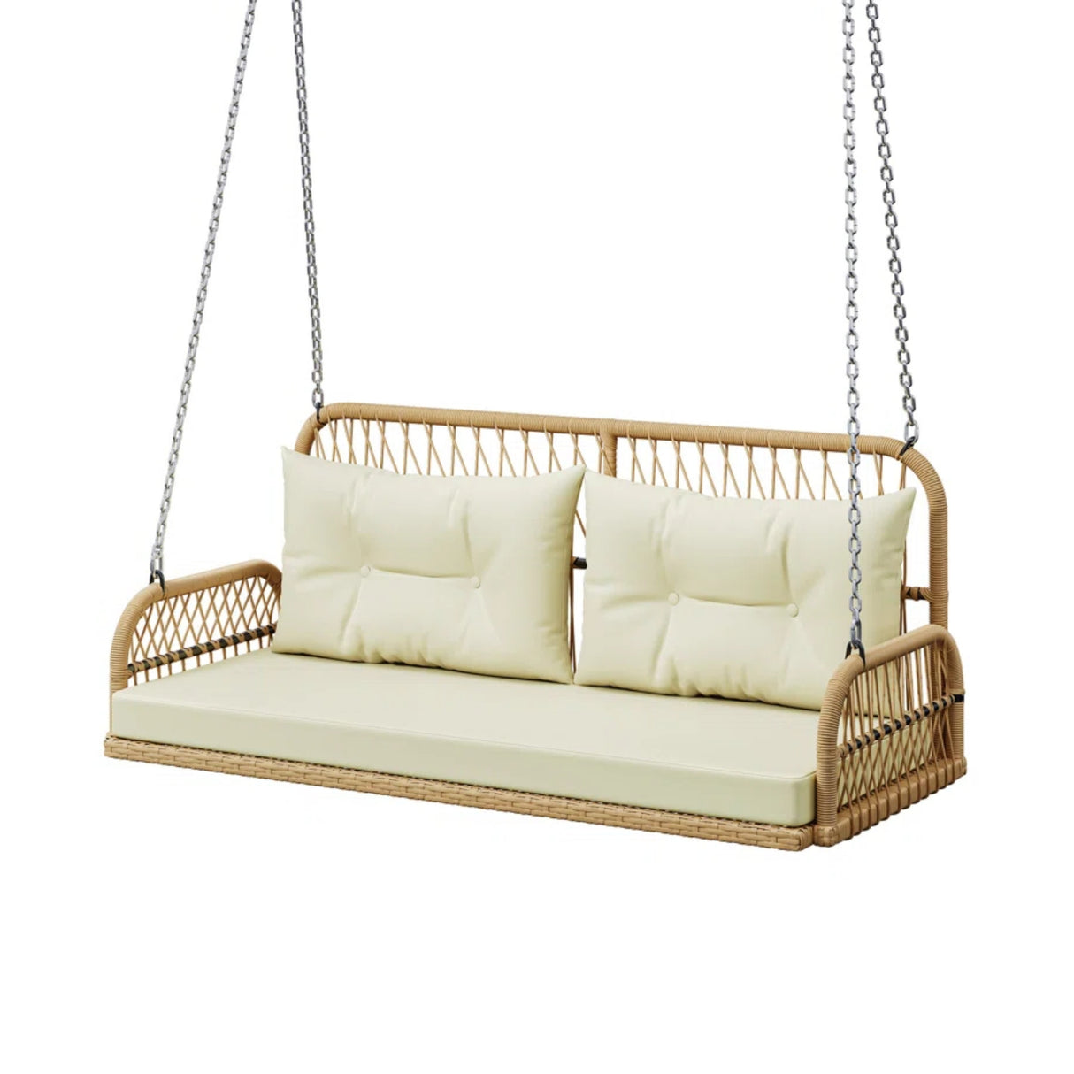 Outdoor Beige Rattan Wicker Two Seater Sofa Swing