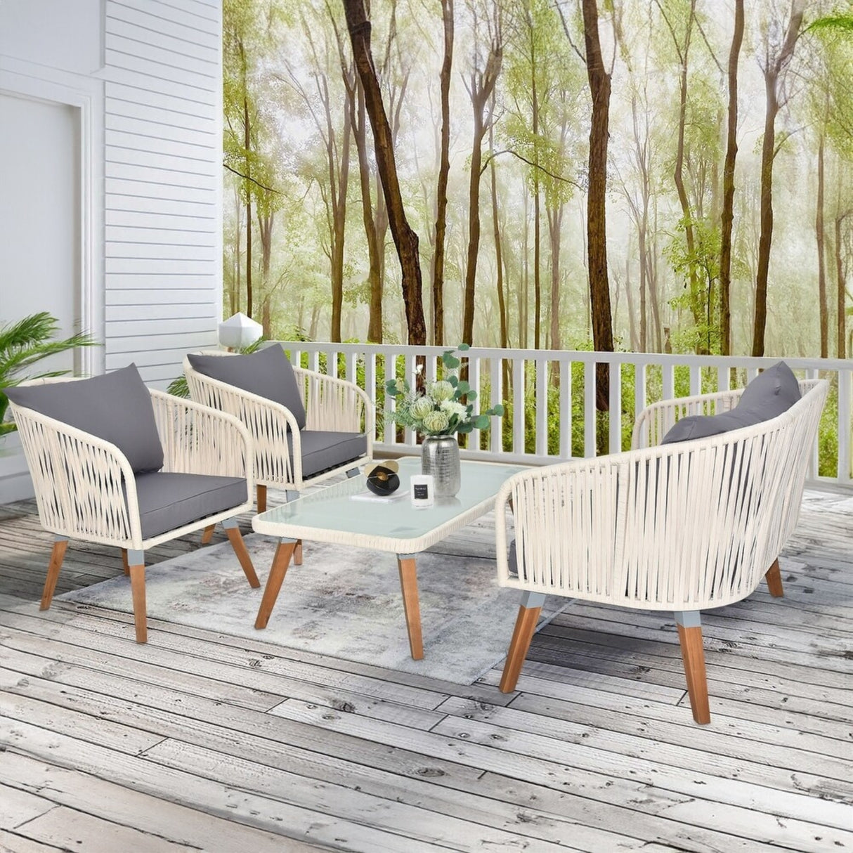 Outdoor Rope 4-Piece Sofa Set (White & Grey)