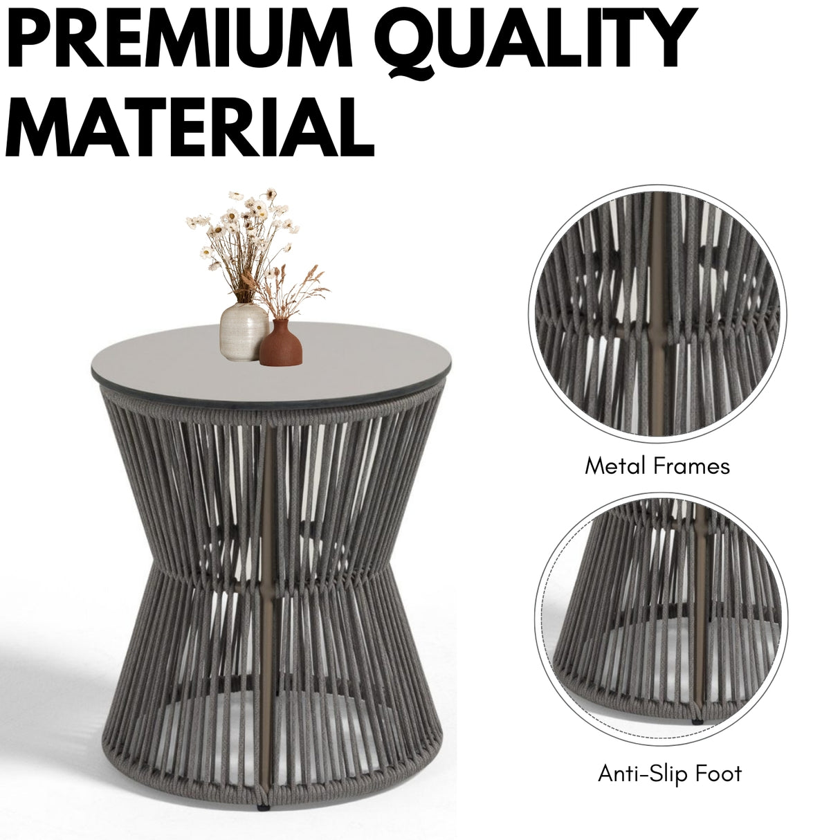 Outdoor Rope 4-Piece Patio Sofa Set with Glass Top Tables