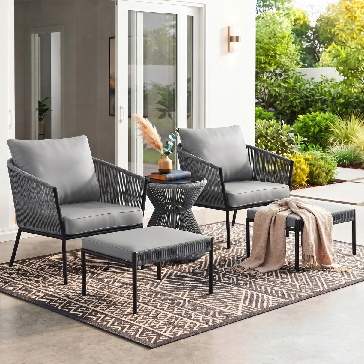 Outdoor 5 Piece Rope Patio Sofa Set (Grey)