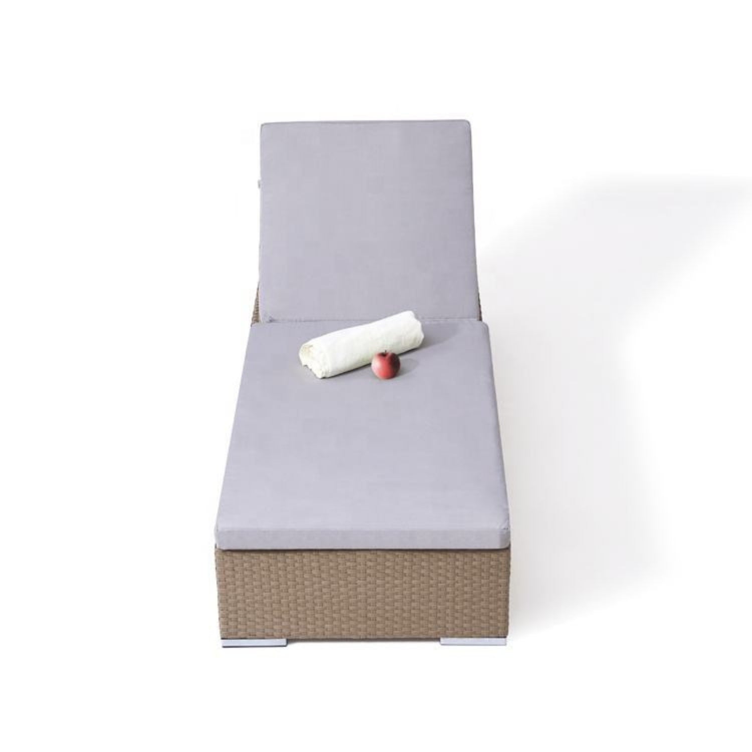 Outdoor All-Weather Rattan Wicker Lounger (Beige & Grey)