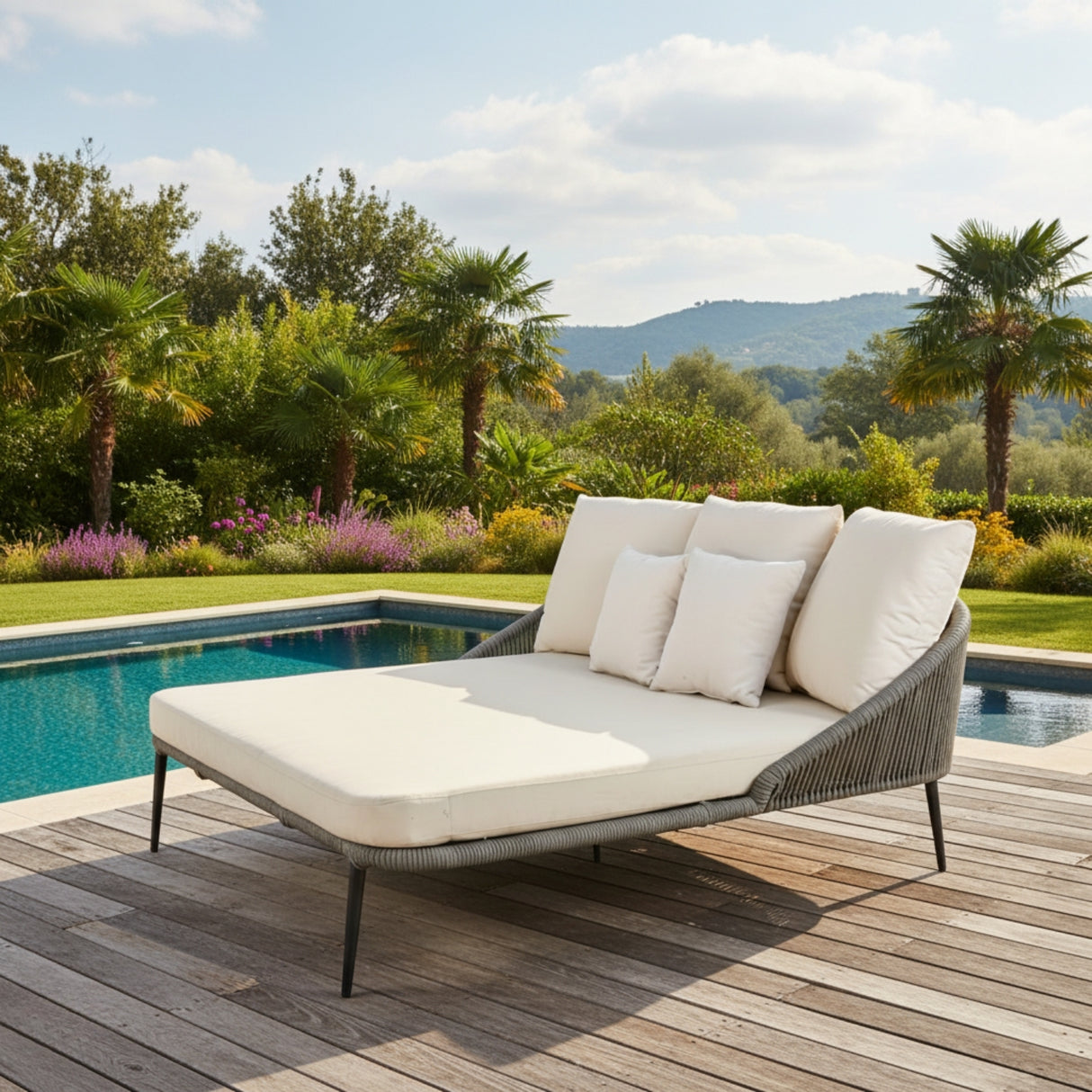 Modern Patio Outdoor Rope Daybed (Grey & Off-White)