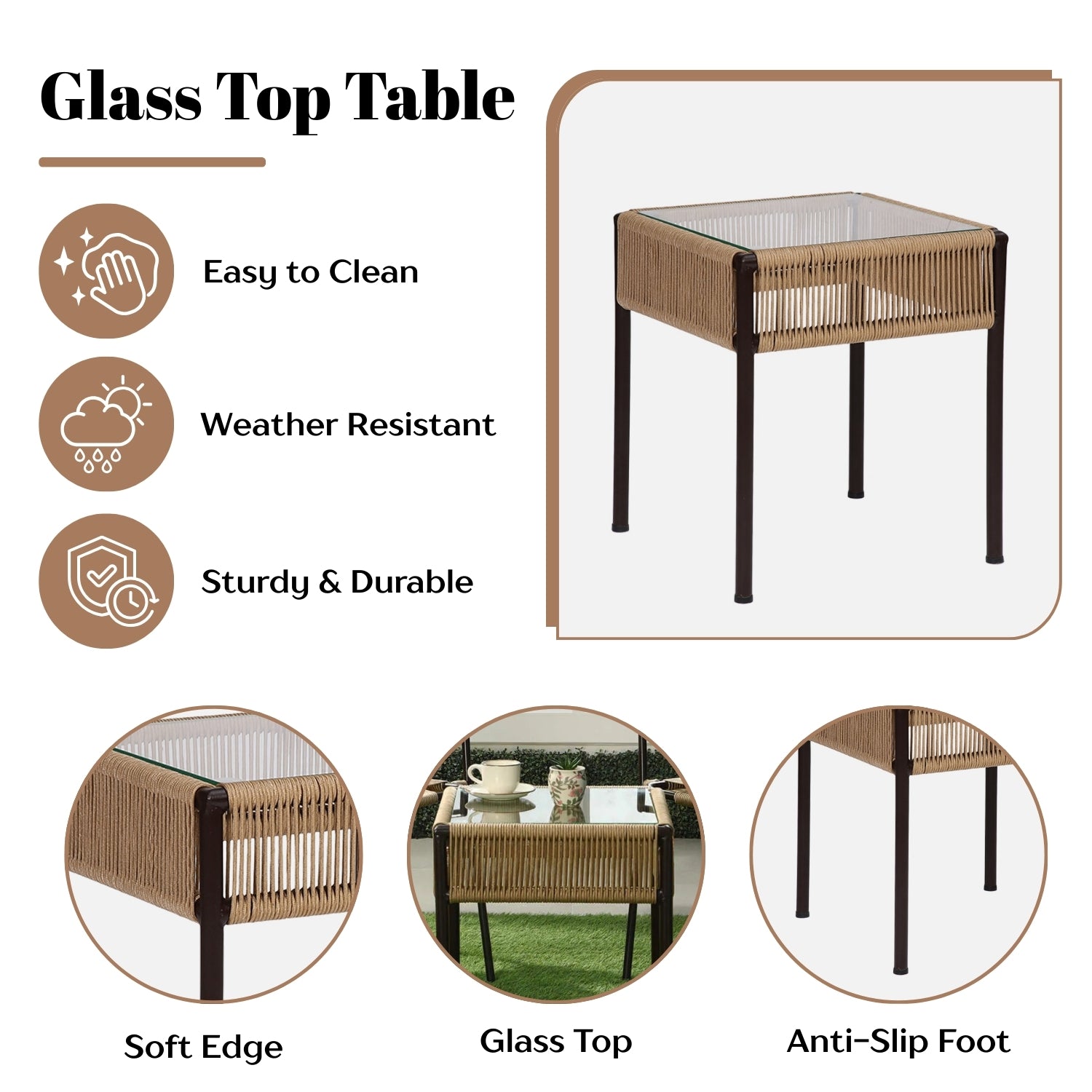 Outdoor Rope 3-Piece Patio Chairs Set (Beige)