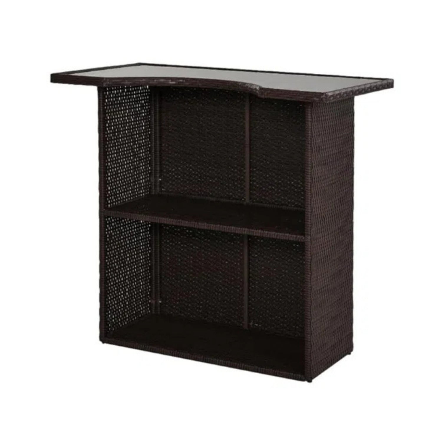 Outdoor Wicker 5-Piece Bar Set with Glass Top Table