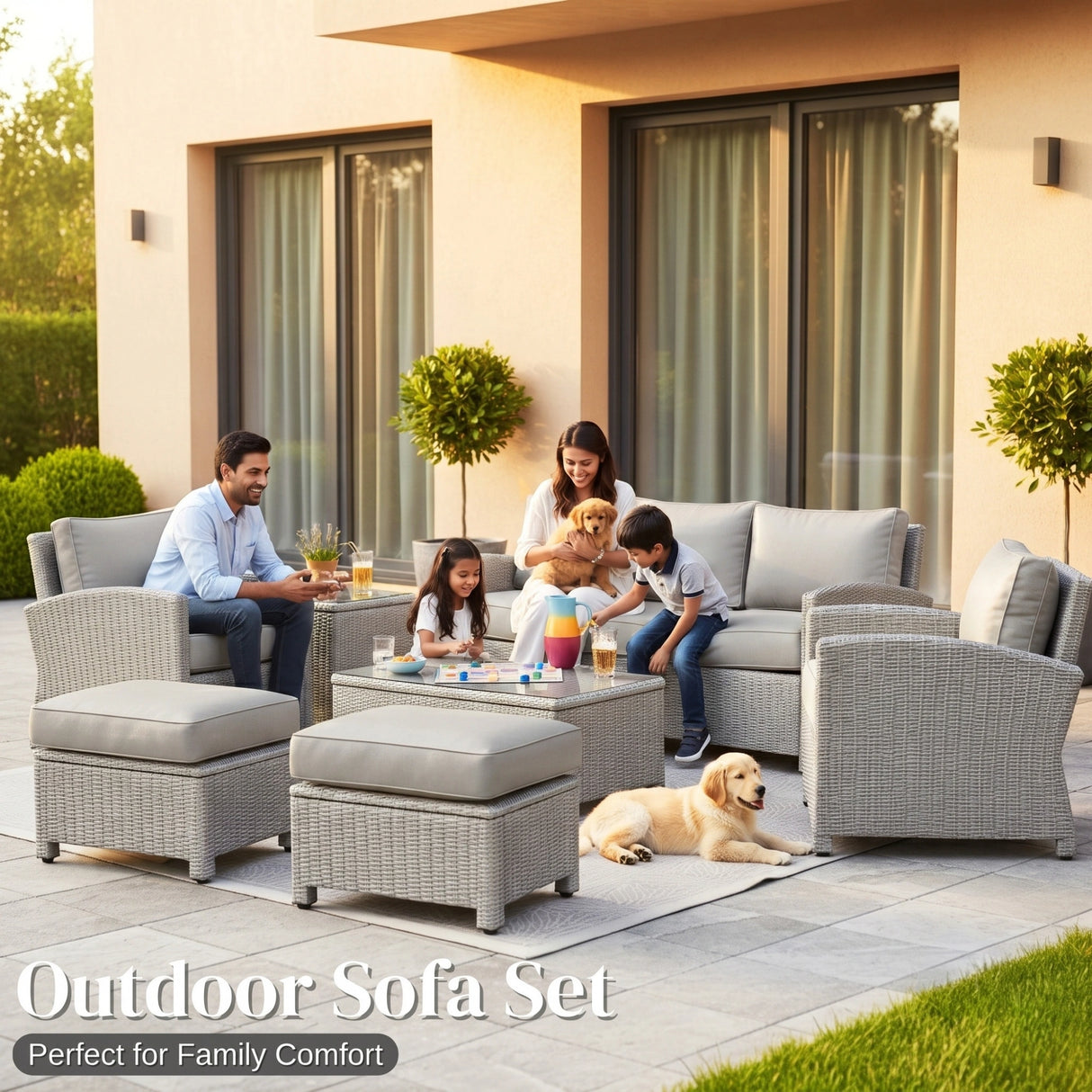 7 Piece Outdoor Wicker Conversation Furniture Set
