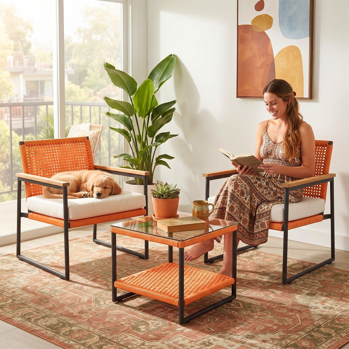 Outdoor Double-Tone Rattan Wicker 3-Piece Patio