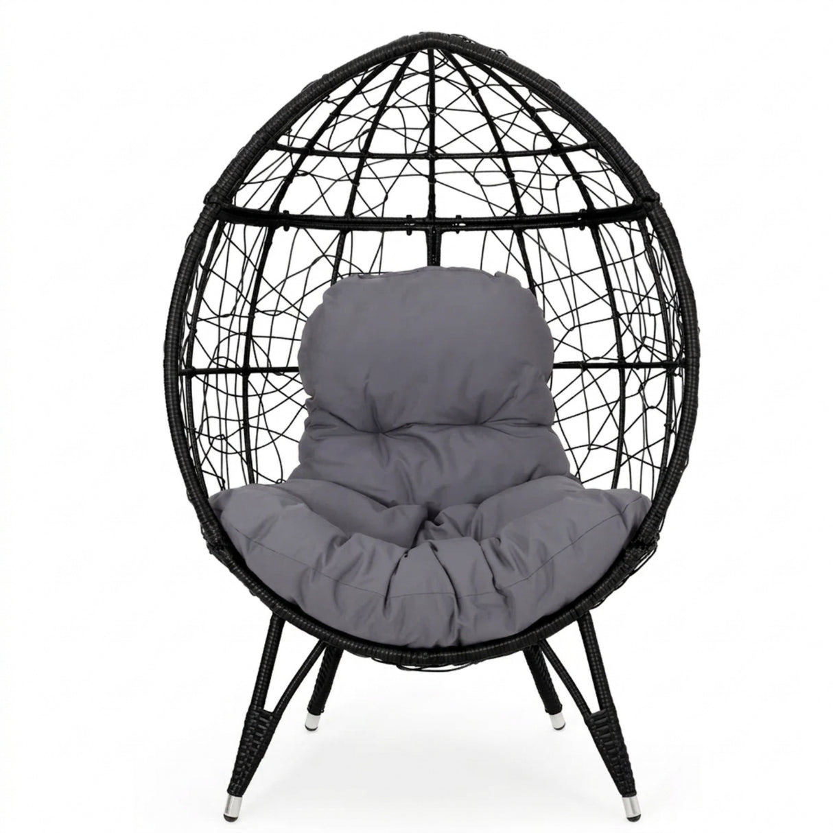 Outdoor Black Rattan Lounge Accent Egg Chair