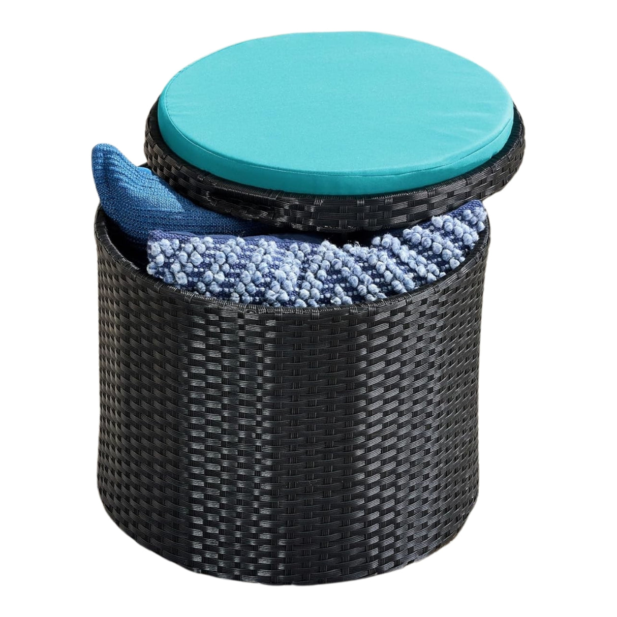 Round Wicker Ottoman for Patio & Backyard