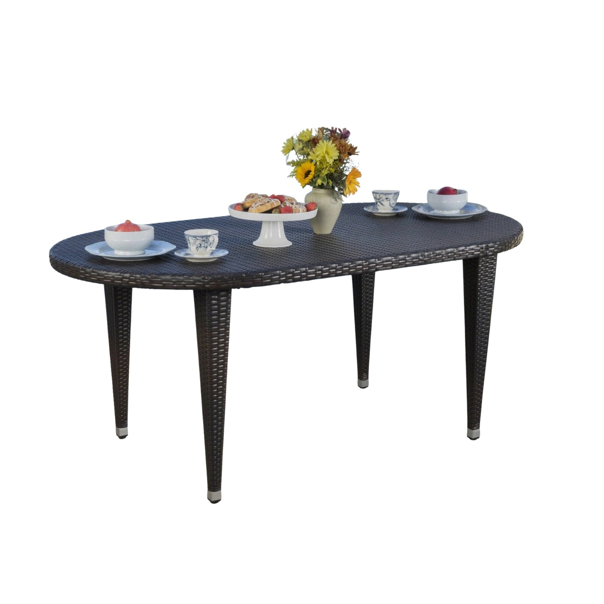 Outdoor Rattan Wicker Round Patio Table (Black)