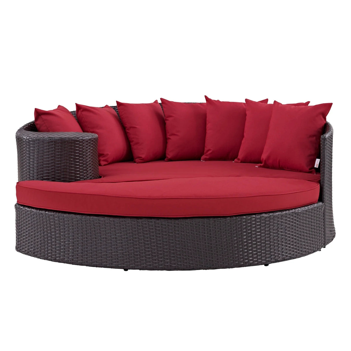 Outdoor Rattan Wicker Daybed (Dark Brown & Red)